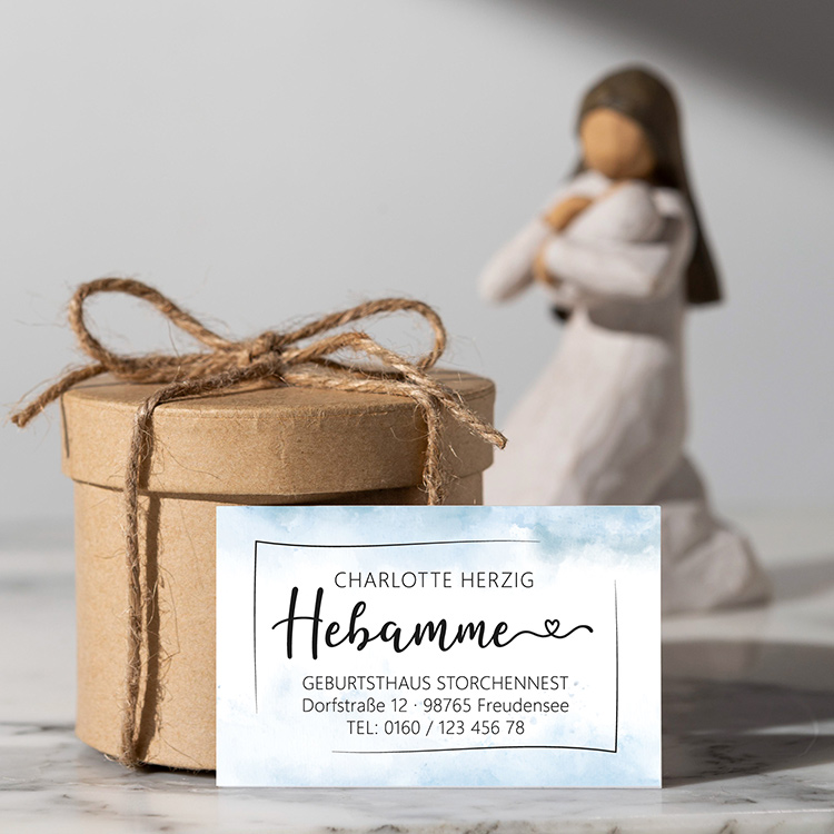 Modern Hebamme Visitenkarten "Charlotte" (350g matt) – Beidseitig bedruckt in deiner Markenfarbe