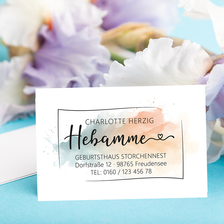 Modern Hebamme Visitenkarten "Charlotte" (350g matt) – Beidseitig bedruckt in deiner Markenfarbe