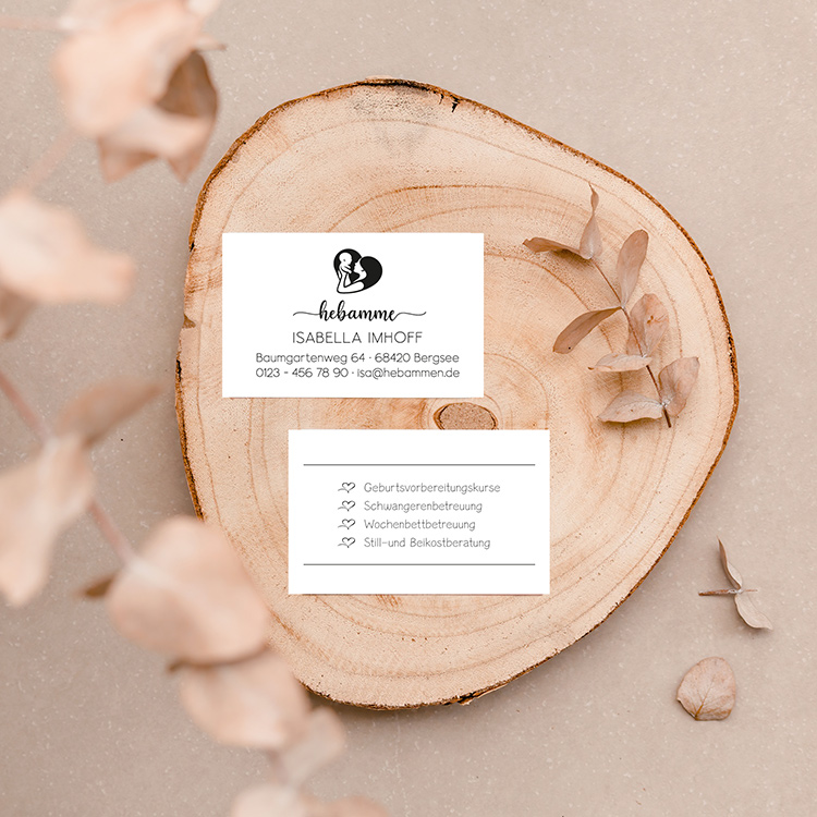 Minimalistische Visitenkarten für Doula & Hebamme "Isabella" | Ästhetisches 350g Naturpapier