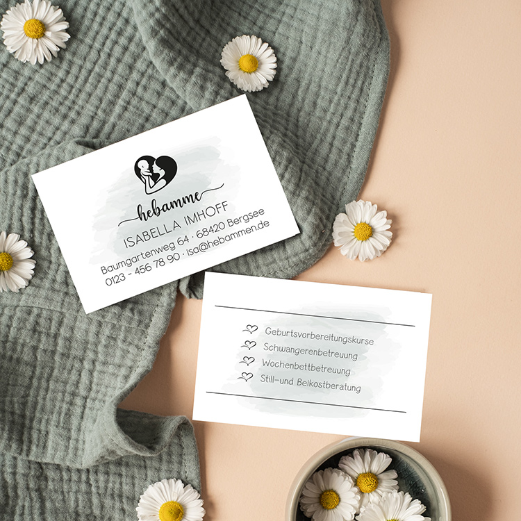 Minimalistische Visitenkarten für Doula & Hebamme "Isabella" | Ästhetisches 350g Naturpapier