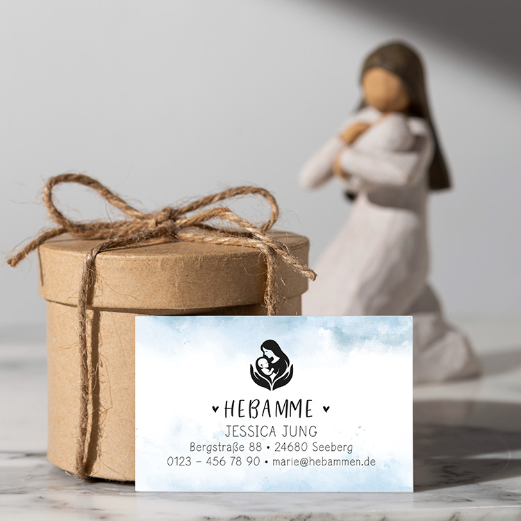 Hebammenstempel Visitenkarten-Set "Jessica" | 350g Offset-Papier passend zum Stempel