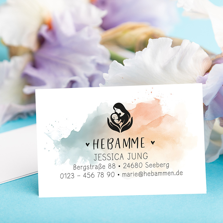Hebammenstempel Visitenkarten-Set "Jessica" | 350g Offset-Papier passend zum Stempel
