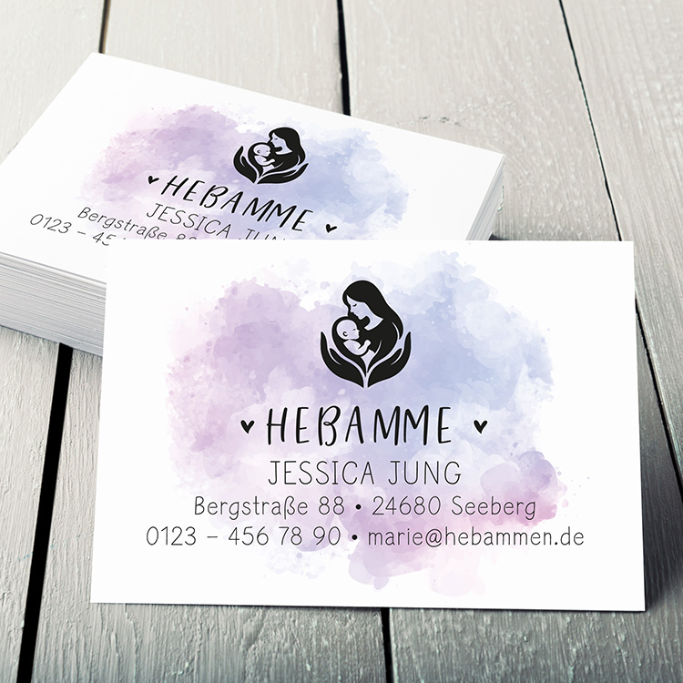 Hebammenstempel Visitenkarten-Set "Jessica" | 350g Offset-Papier passend zum Stempel