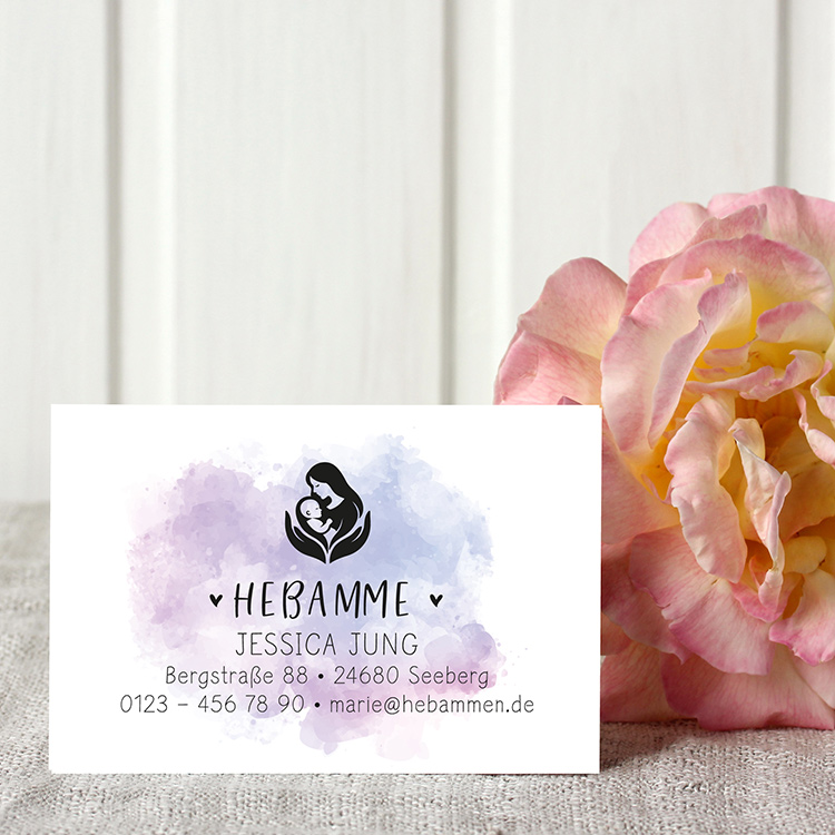 Hebammenstempel Visitenkarten-Set "Jessica" | 350g Offset-Papier passend zum Stempel