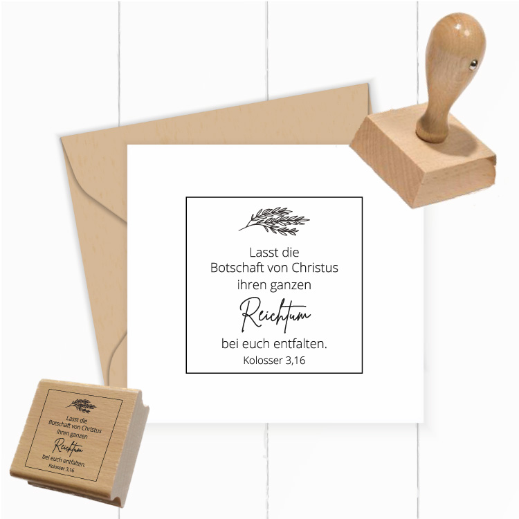Bibelvers-Stempel Kolosser 3,16 „Reichtum der Botschaft“ | Handmade Holzstempel, Klötzchen & Selbstfärber - ST0663