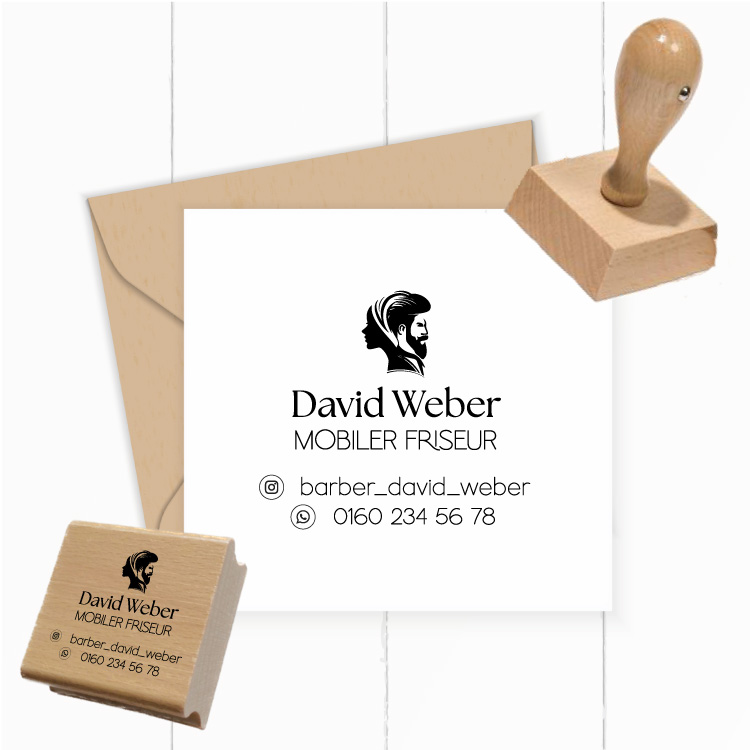 Personalisierter Stempel mit Social Media & Telefonnummer – Individueller Stempel für Friseur, Kosmetik, Handwerk, Gastronomie - ST0664