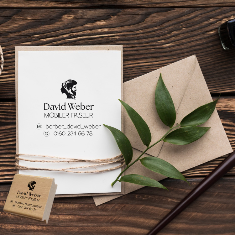 Personalisierter Stempel mit Social Media & Telefonnummer – Individueller Stempel für Friseur, Kosmetik, Handwerk, Gastronomie