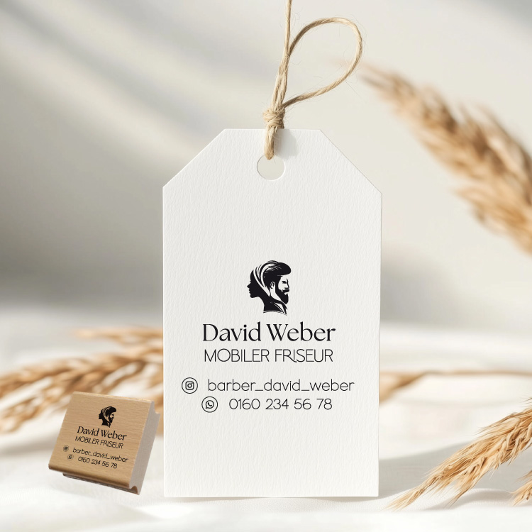 Personalisierter Stempel mit Social Media & Telefonnummer – Individueller Stempel für Friseur, Kosmetik, Handwerk, Gastronomie