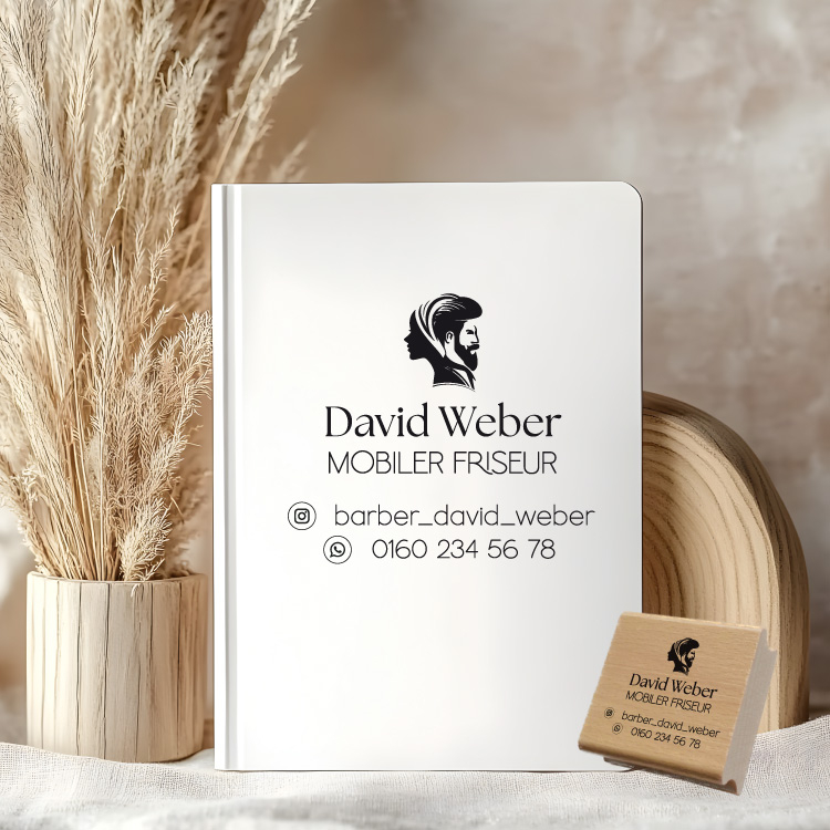 Personalisierter Stempel mit Social Media & Telefonnummer – Individueller Stempel für Friseur, Kosmetik, Handwerk, Gastronomie
