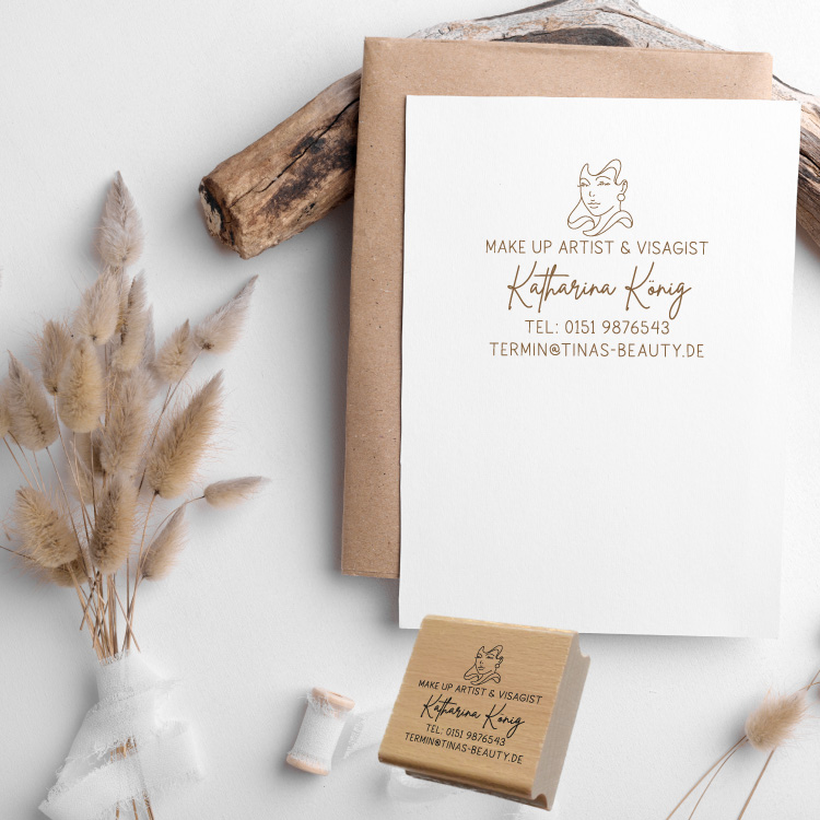Personalisierter Stempel "Katharina" für Visagist, Make-up Artist, Kosmetik mit E-Mail & Telefon