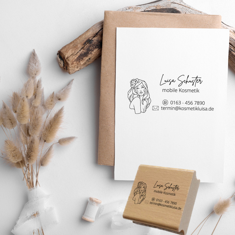 Mit Liebe gestempelt: Dein personalisierter Business-Stempel für Unternehmen & Kosmetik | Hochwertiger Holzstempel, Stempelklötzchen oder Selbstfärber | Individueller Adressstempel
