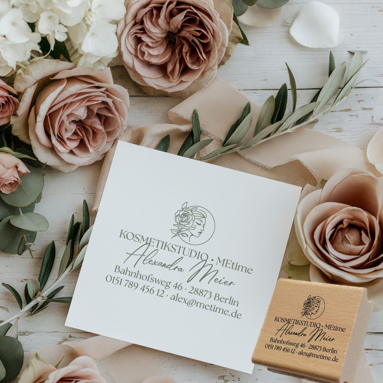Edler Adressstempel für Kosmetikstudios & Wellness | Personalisierter Business-Stempel | Elegantes Branding für Salon & Praxis