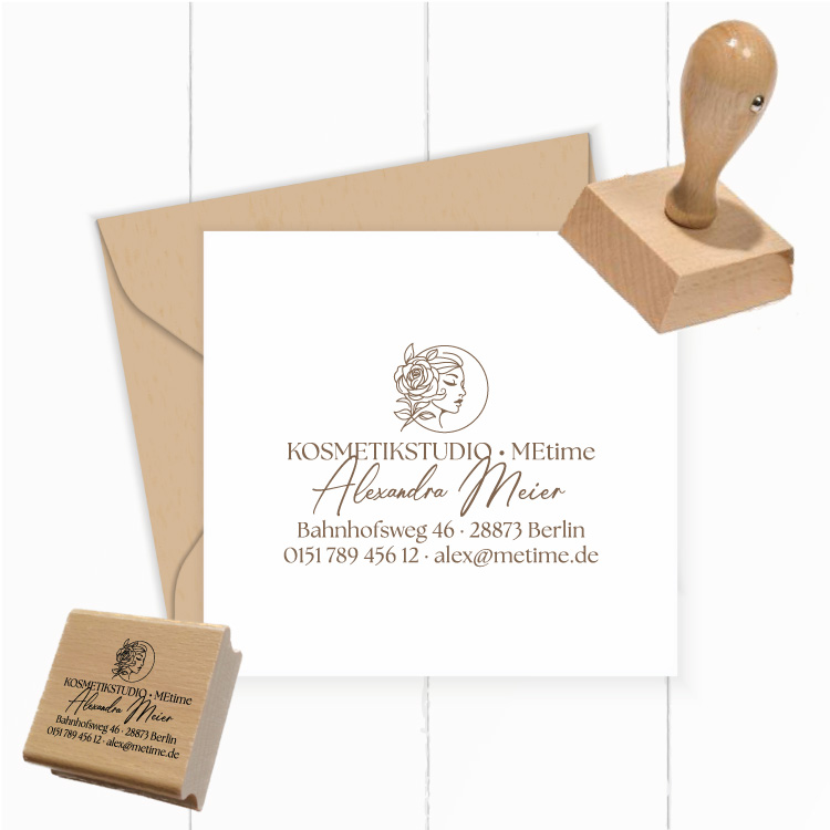 Edler Adressstempel für Kosmetikstudios & Wellness | Personalisierter Business-Stempel | Elegantes Branding für Salon & Praxis - ST0668