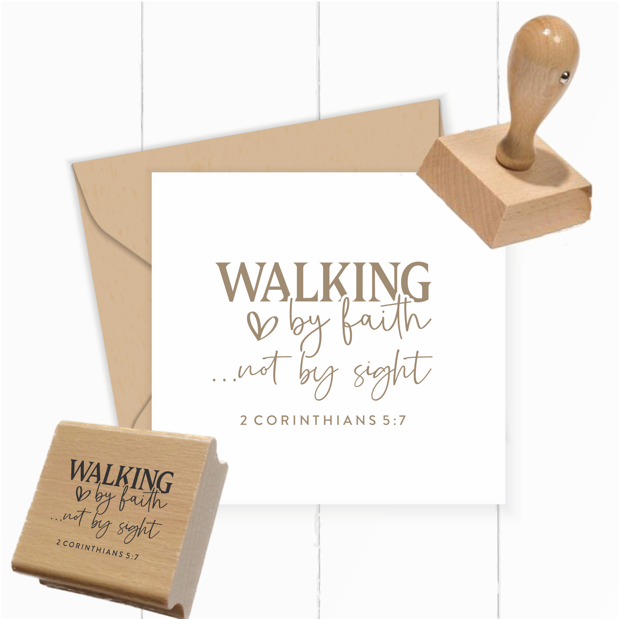 Holzstempel Walking by faith – Bibelvers-Stempel 2. Korinther 5,7