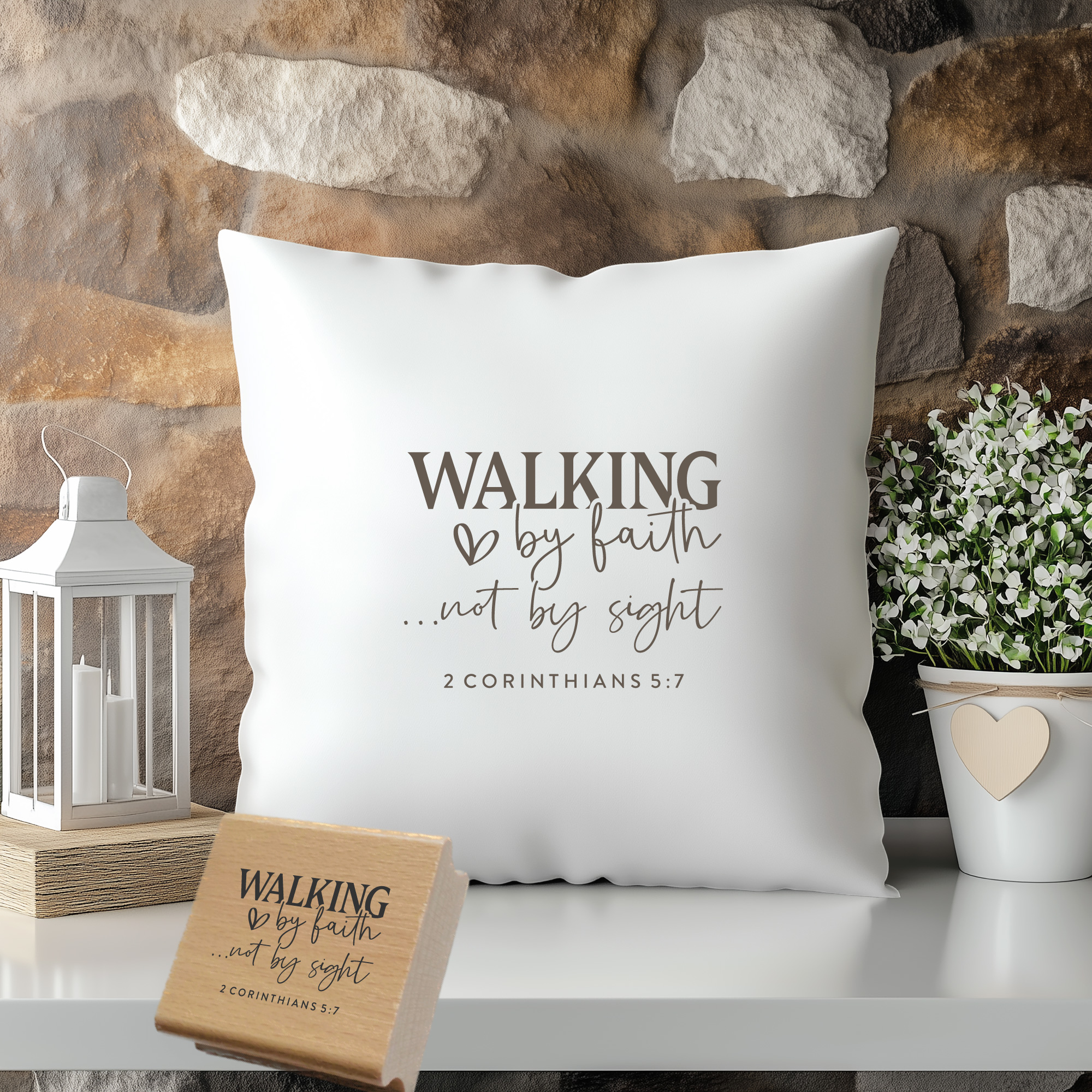 Holzstempel Walking by faith – Bibelvers-Stempel 2. Korinther 5,7