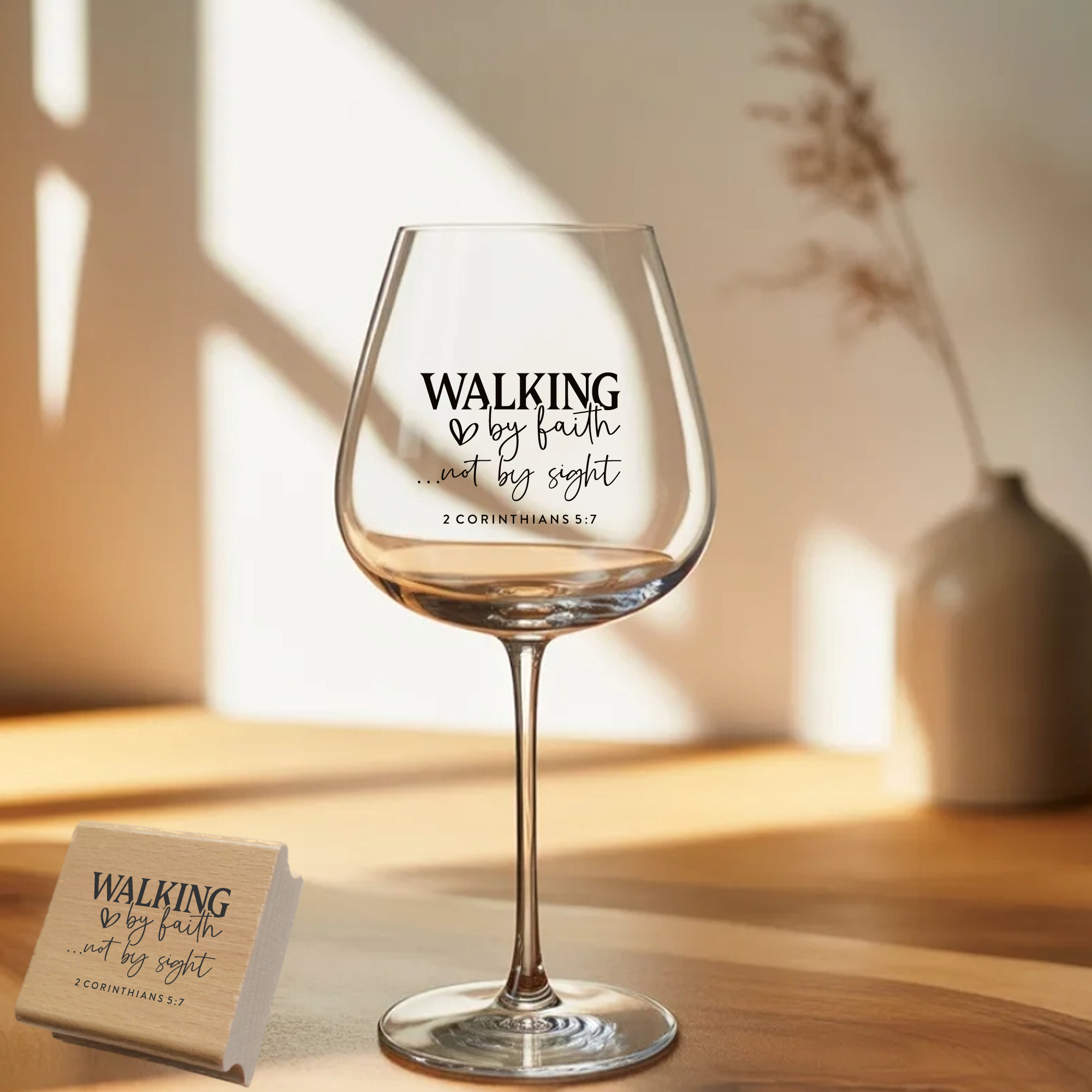 Holzstempel Walking by faith – Bibelvers-Stempel 2. Korinther 5,7