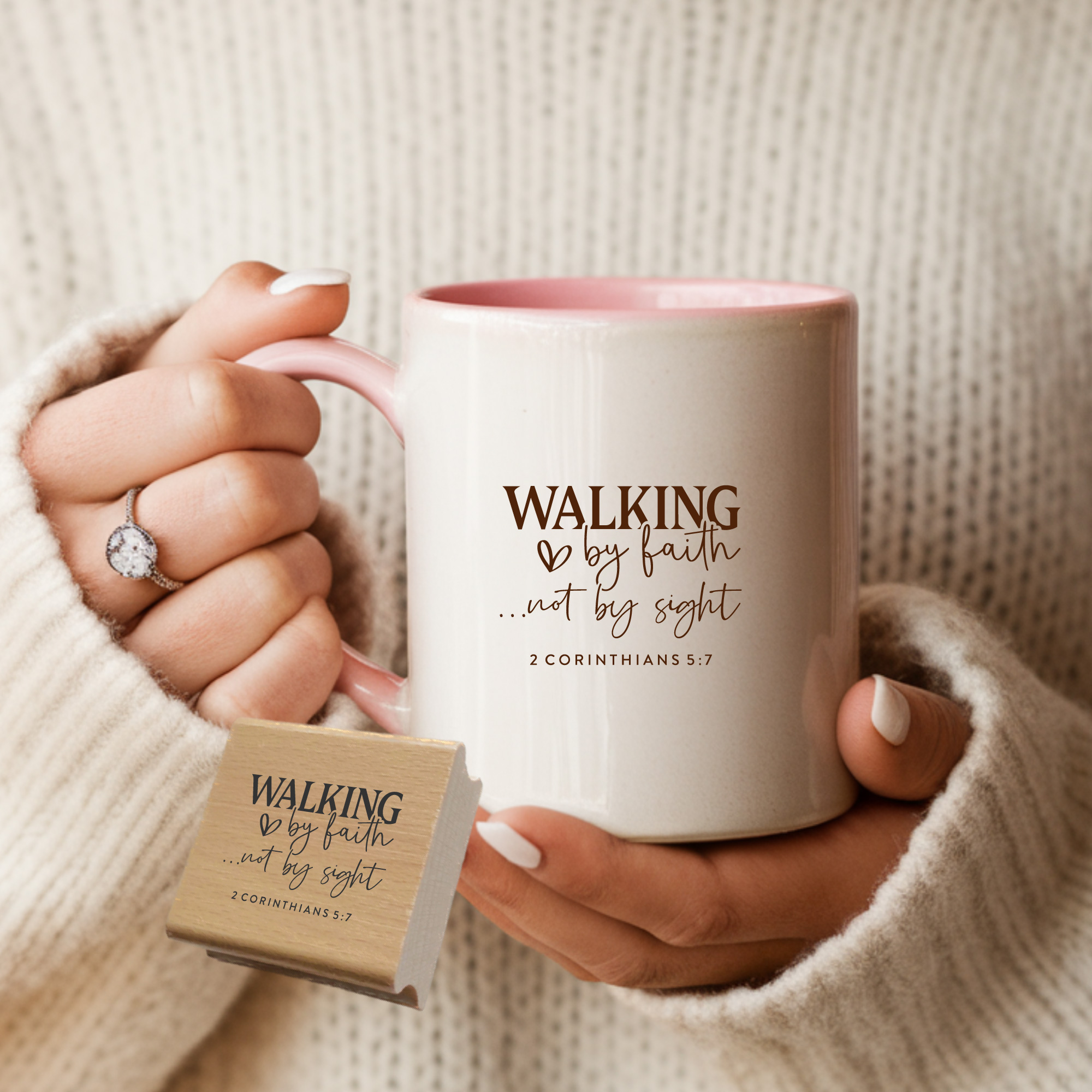 Holzstempel Walking by faith – Bibelvers-Stempel 2. Korinther 5,7