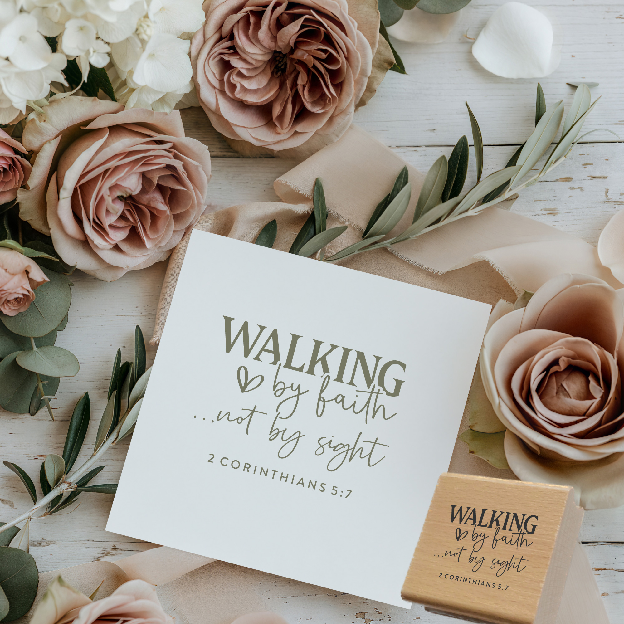 Holzstempel Walking by faith – Bibelvers-Stempel 2. Korinther 5,7