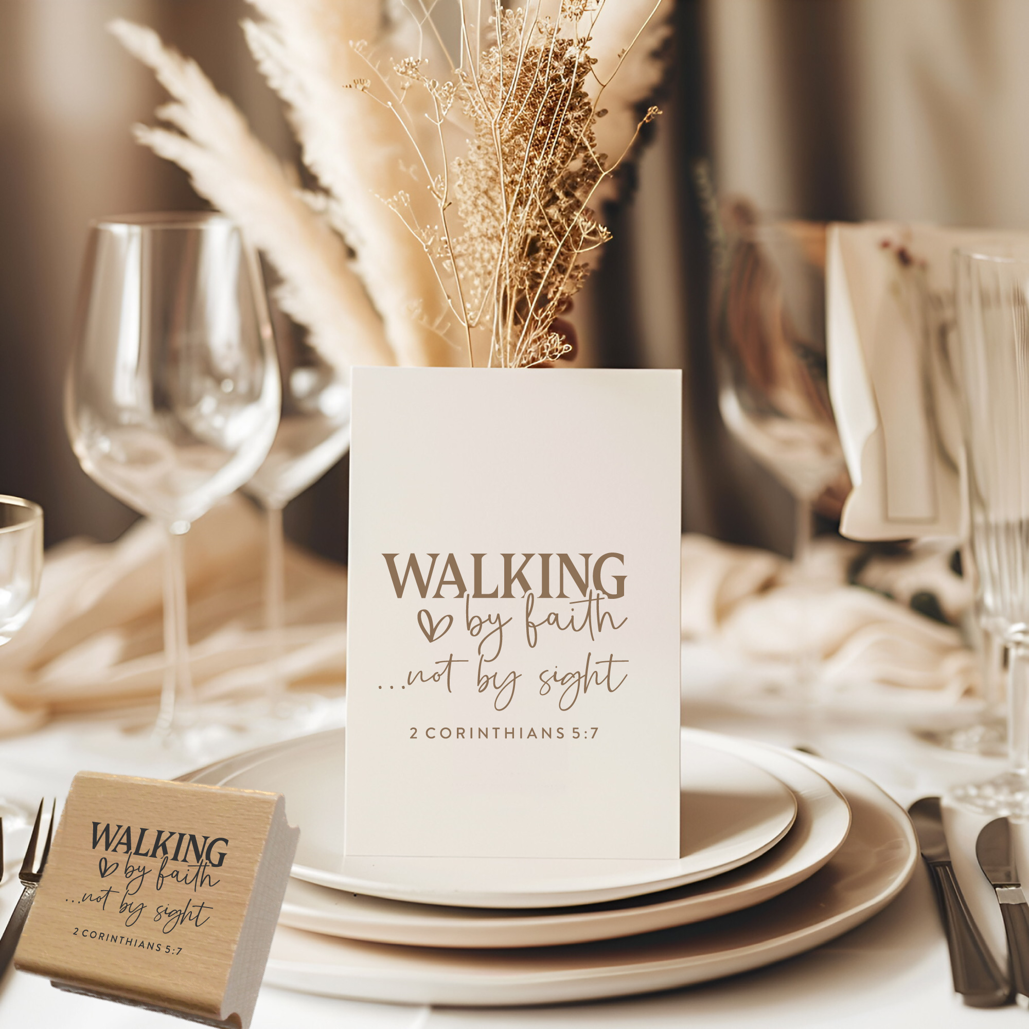 Holzstempel Walking by faith – Bibelvers-Stempel 2. Korinther 5,7