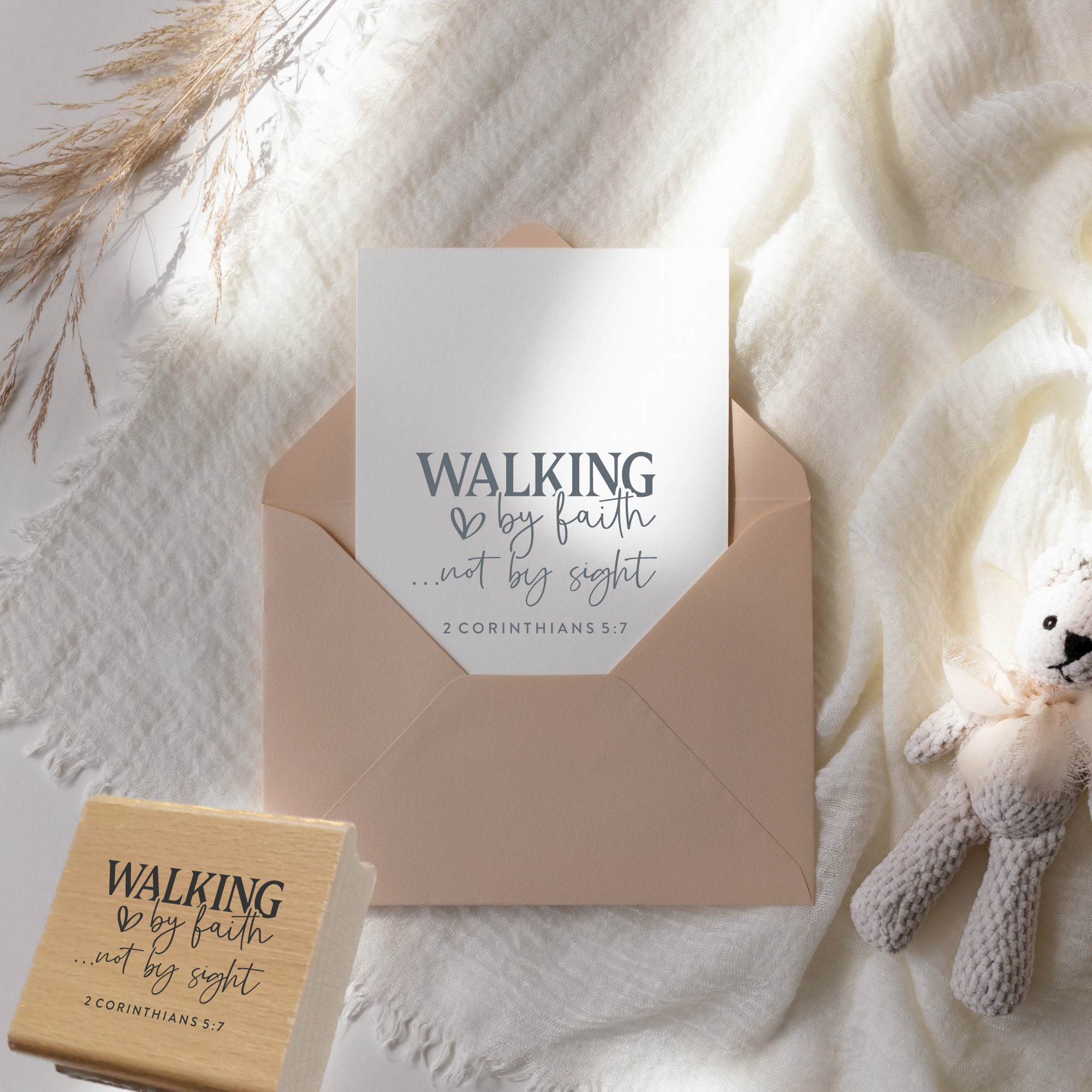 Holzstempel Walking by faith – Bibelvers-Stempel 2. Korinther 5,7