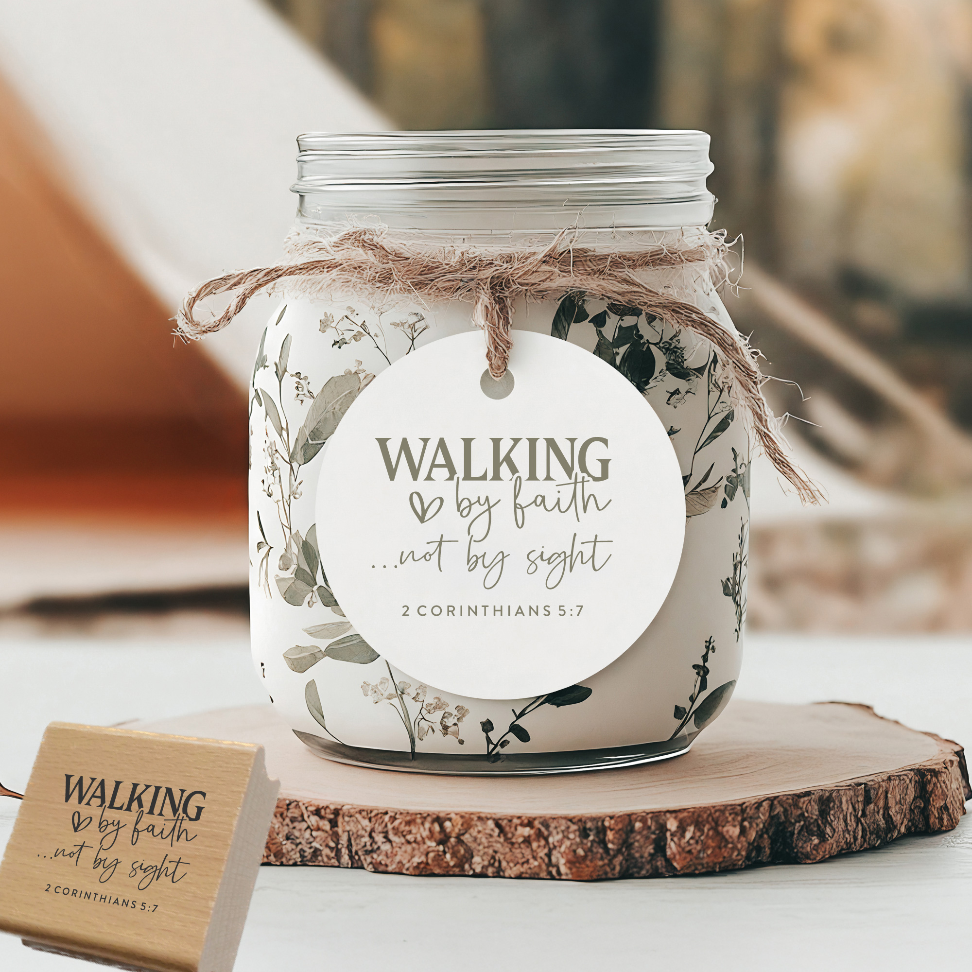 Holzstempel Walking by faith – Bibelvers-Stempel 2. Korinther 5,7