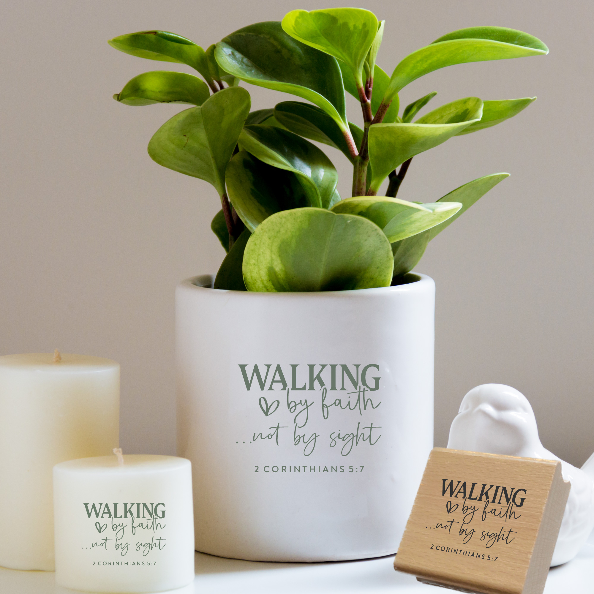 Holzstempel Walking by faith – Bibelvers-Stempel 2. Korinther 5,7