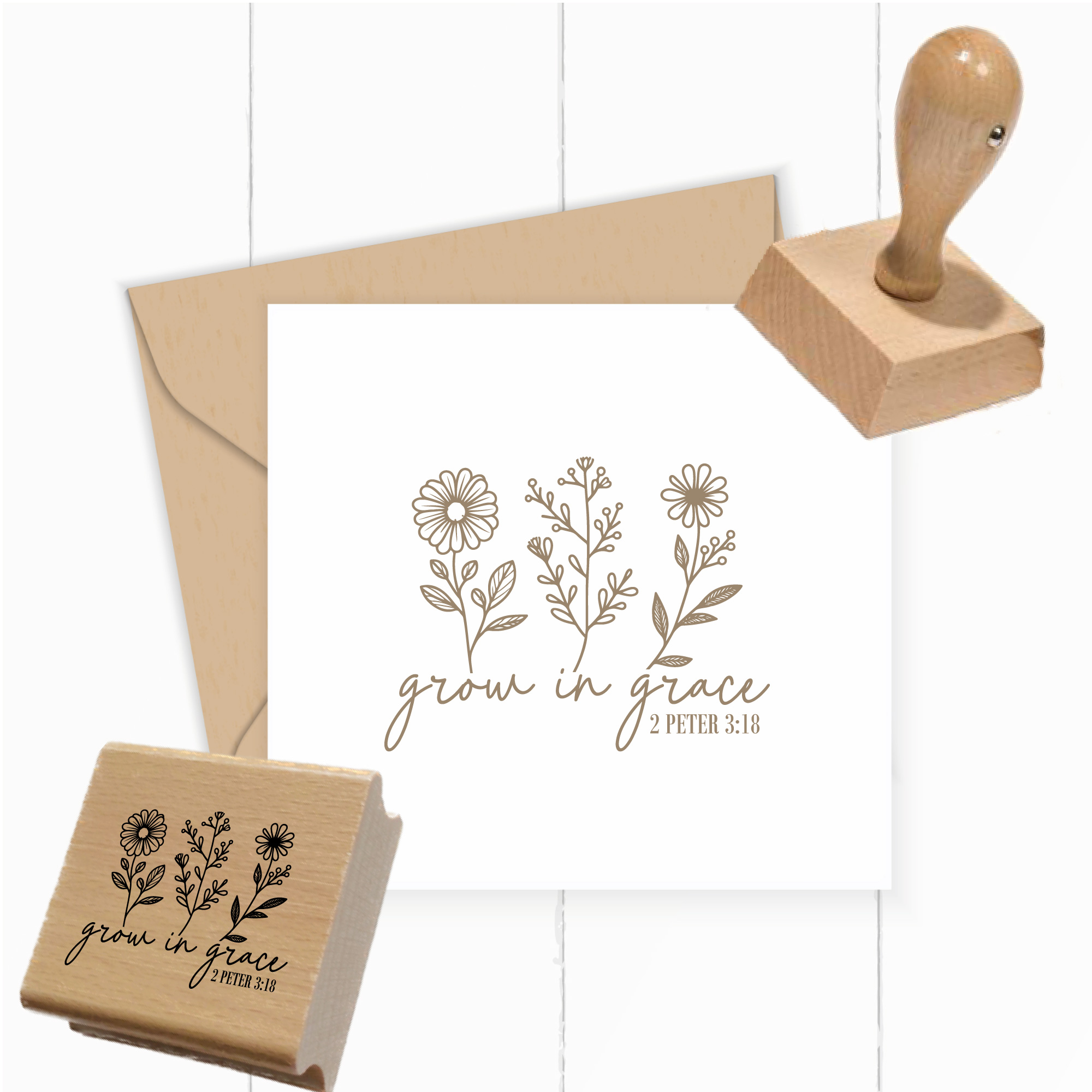 Floraler Stempel Grow in grace – Wildblumen & Bibelvers 2. Petrus 3,18 - ST0673