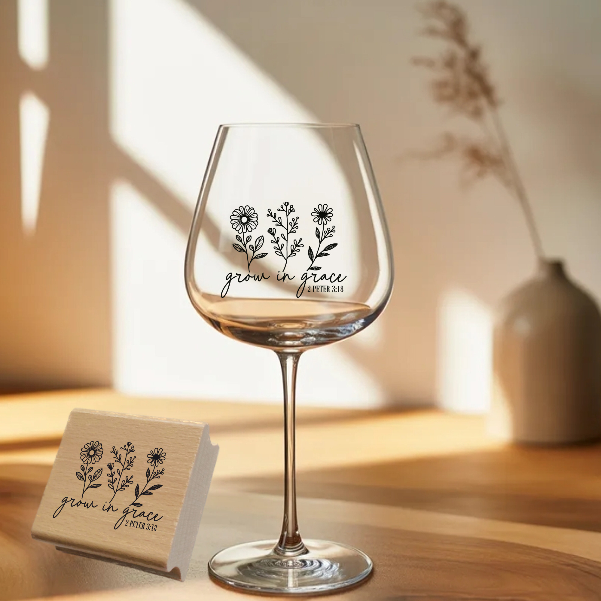 Floraler Stempel Grow in grace – Wildblumen & Bibelvers 2. Petrus 3,18