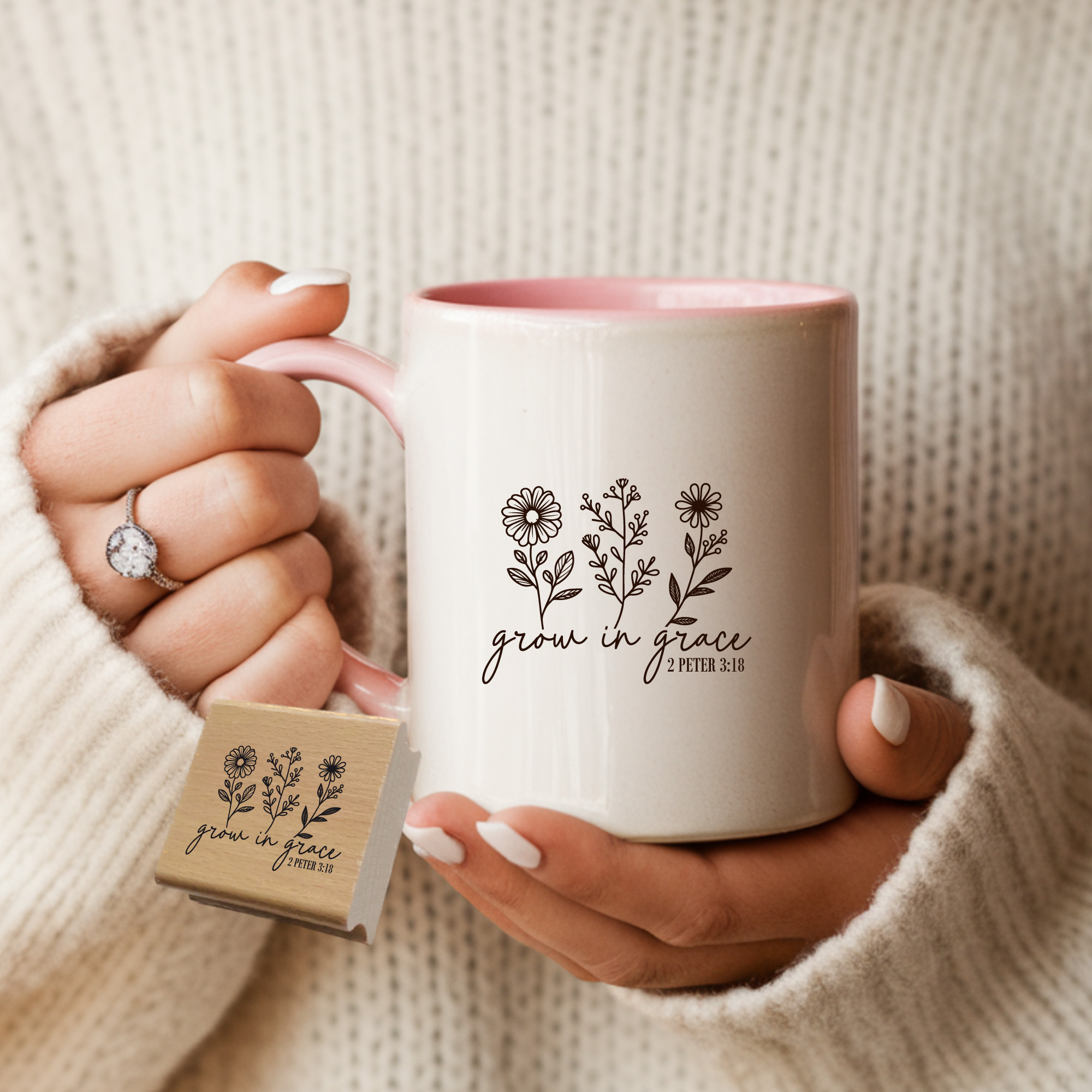 Floraler Stempel Grow in grace – Wildblumen & Bibelvers 2. Petrus 3,18