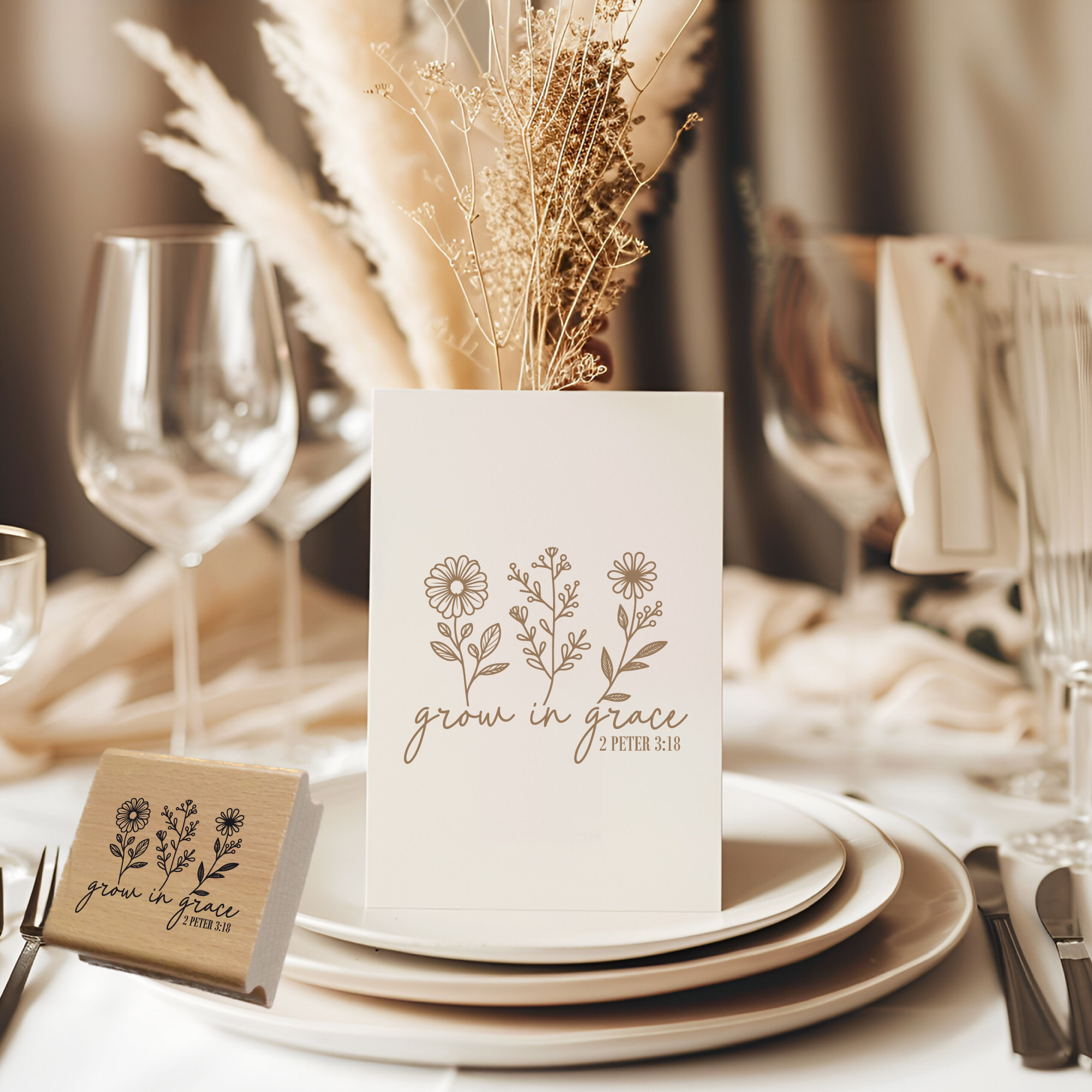 Floraler Stempel Grow in grace – Wildblumen & Bibelvers 2. Petrus 3,18