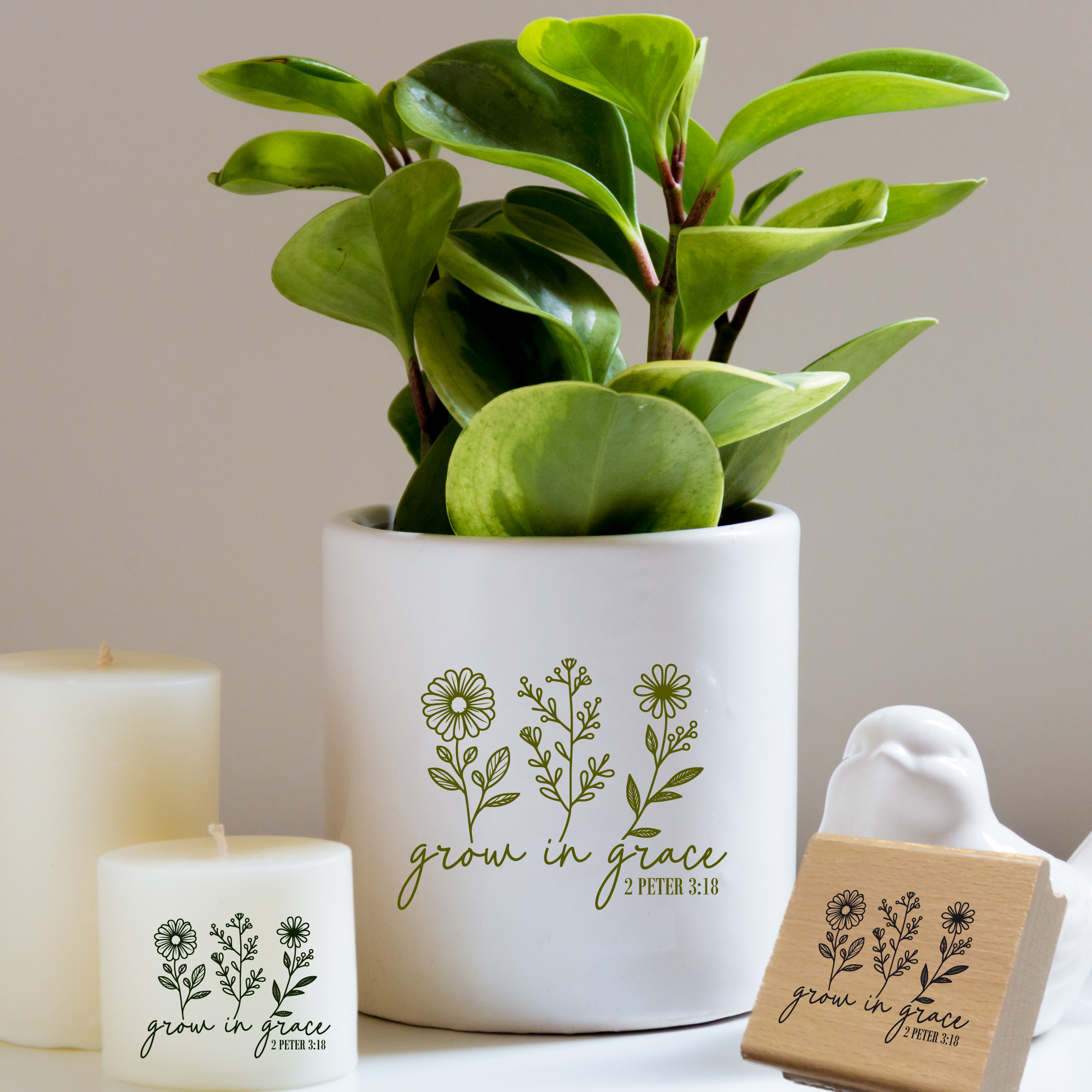 Floraler Stempel Grow in grace – Wildblumen & Bibelvers 2. Petrus 3,18