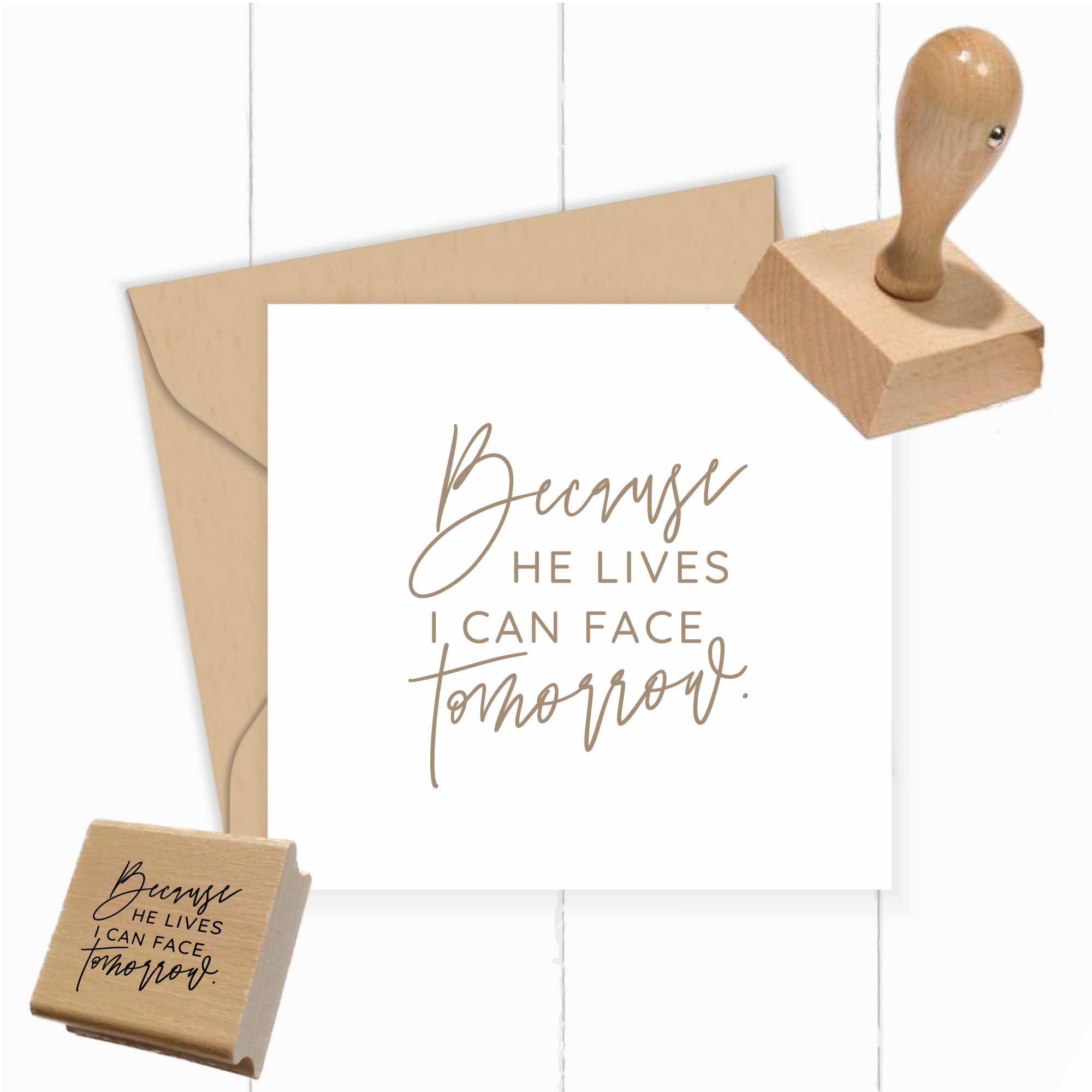 Stempel Because He lives – Osterstempel & Mutmacher (Holz, Selbstfärber oder Stempelgummi)