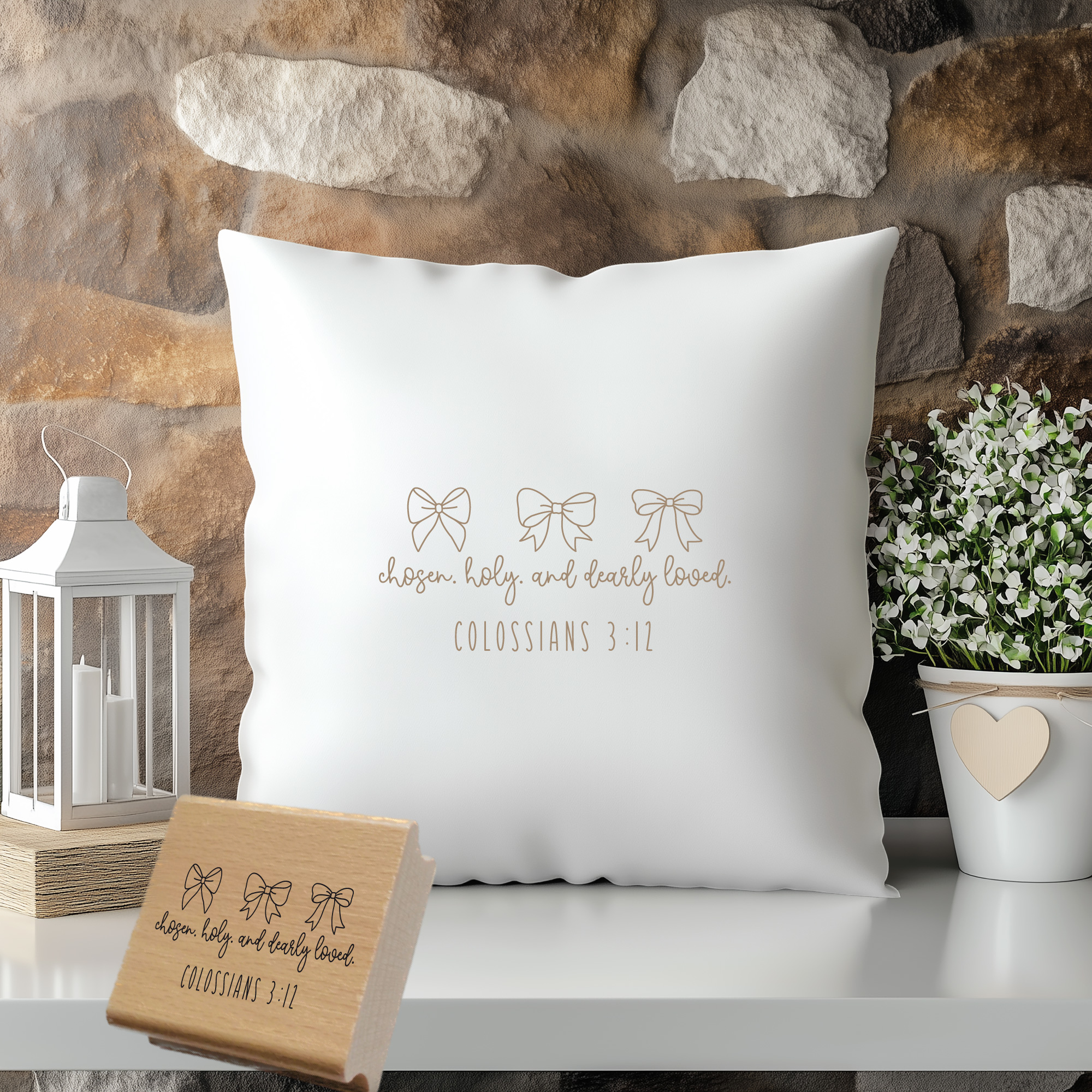 Schleifen-Stempel Chosen holy dearly loved – Kolosser 3,12 Bibelvers (Holz oder Gummi)