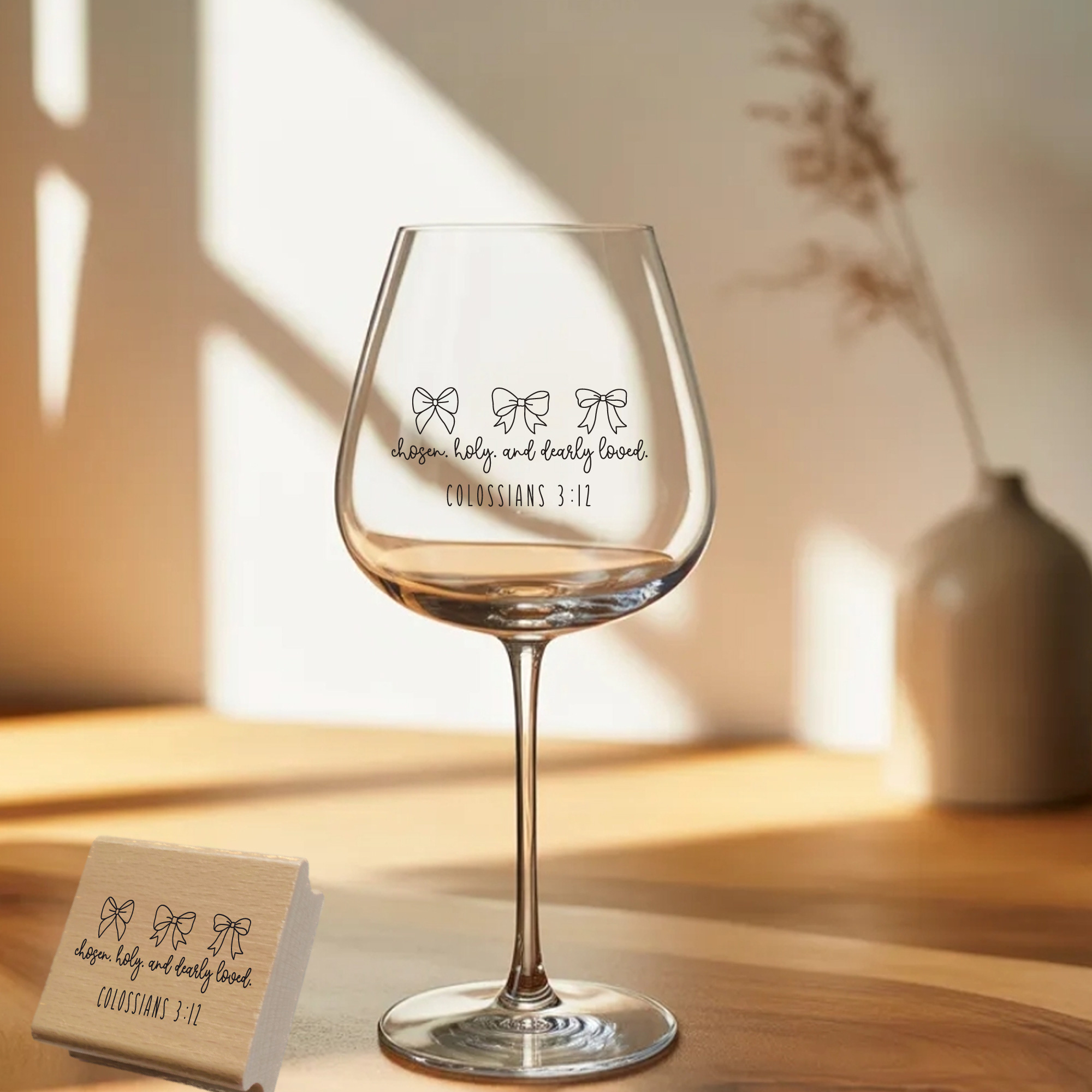 Schleifen-Stempel Chosen holy dearly loved – Kolosser 3,12 Bibelvers (Holz oder Gummi)