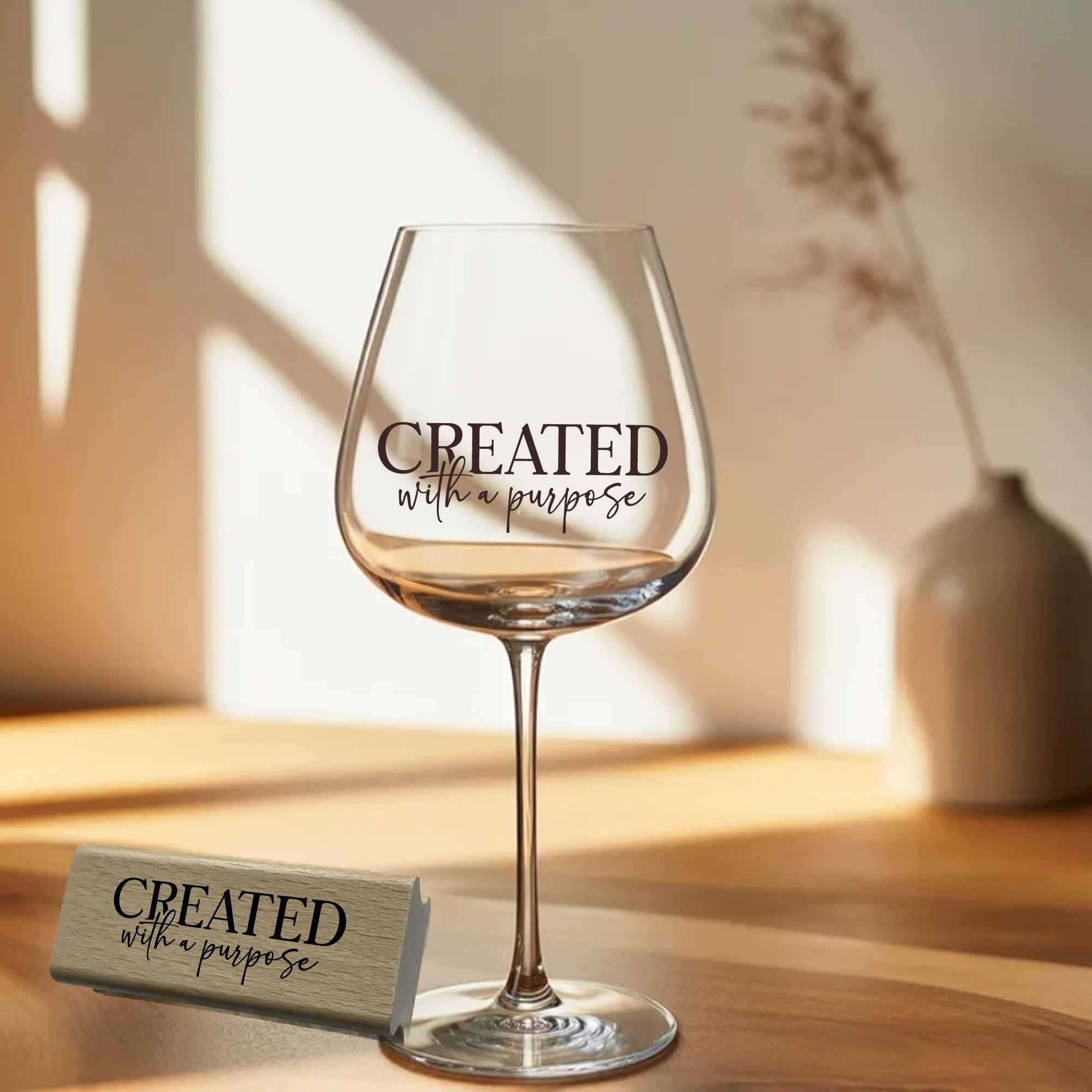 Statement-Stempel Created with a purpose – Motivstempel Identität & Glaube