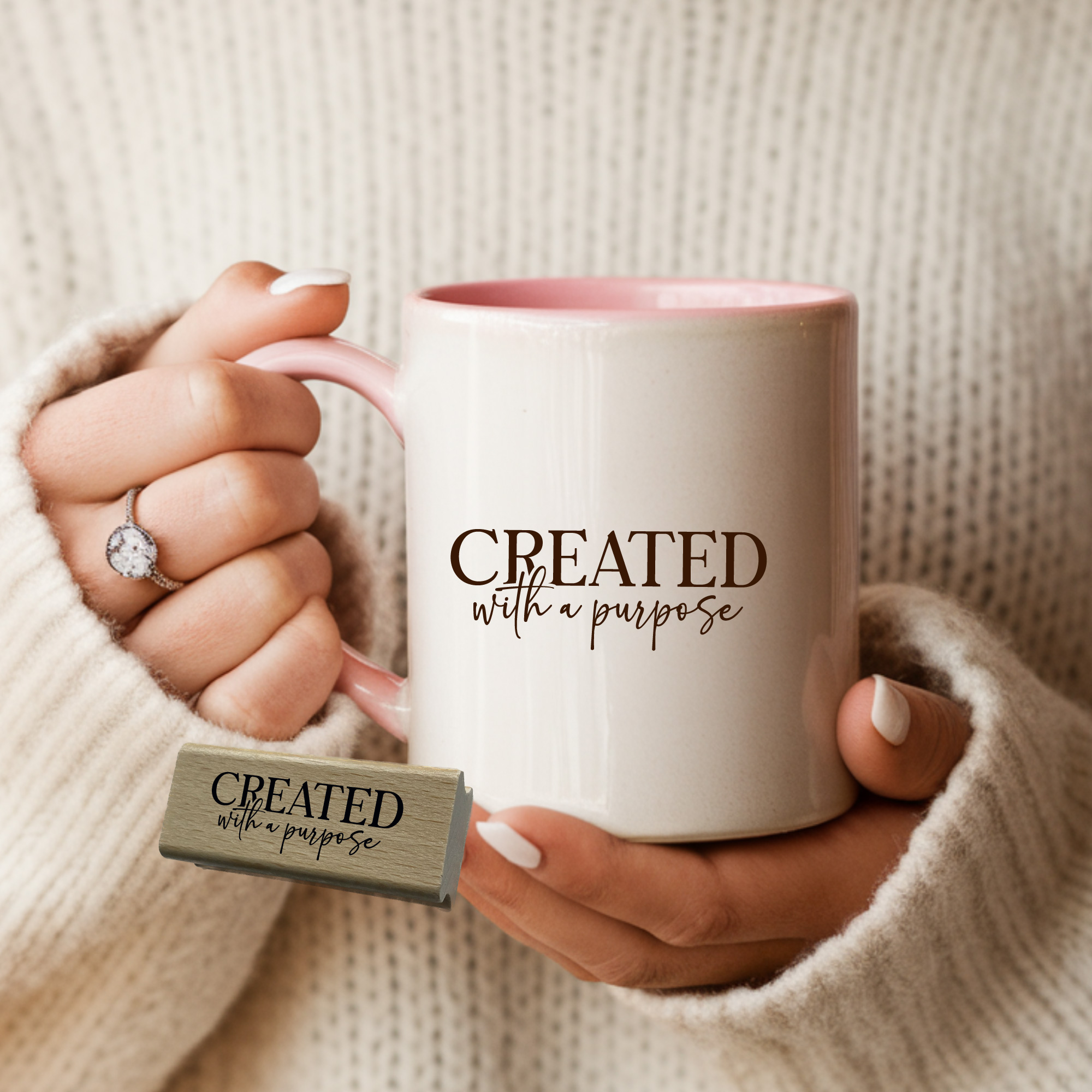 Statement-Stempel Created with a purpose – Motivstempel Identität & Glaube