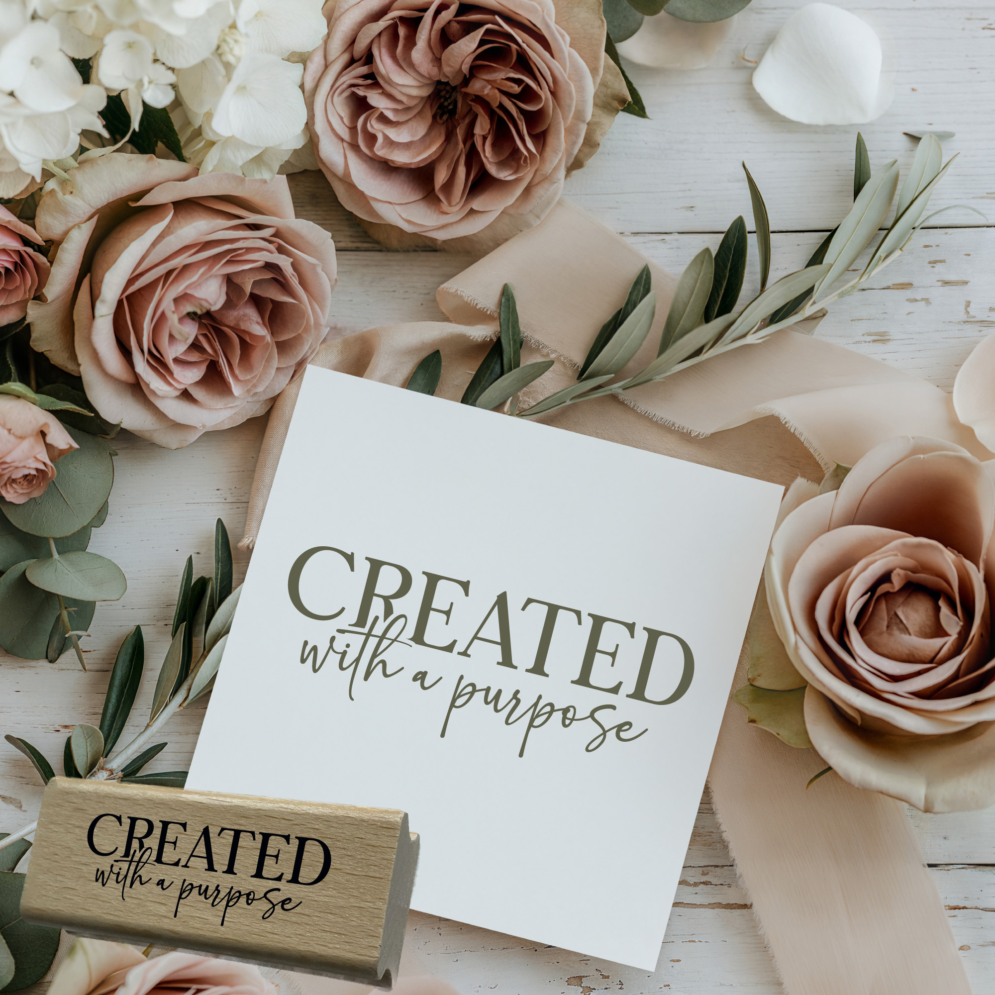 Statement-Stempel Created with a purpose – Motivstempel Identität & Glaube