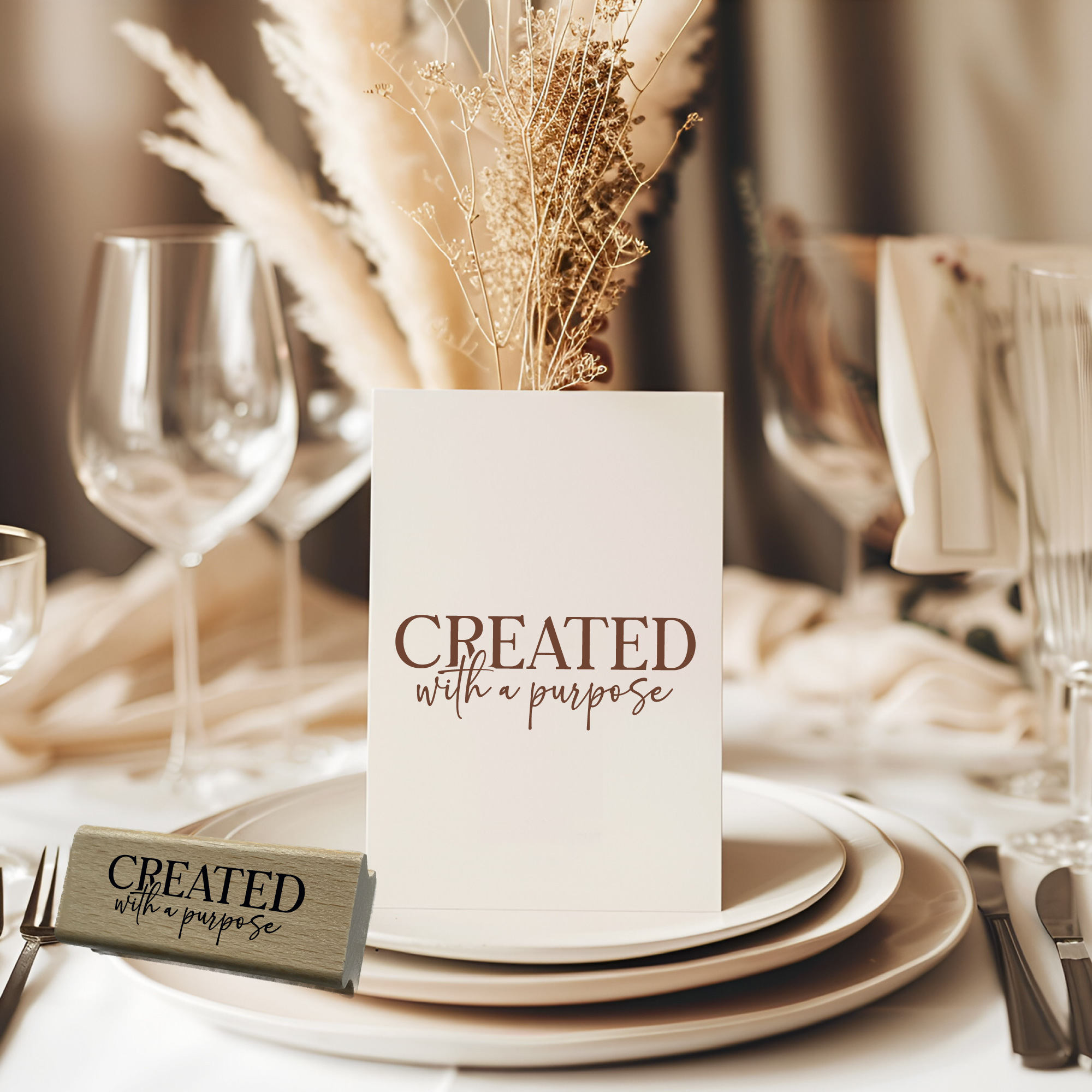 Statement-Stempel Created with a purpose – Motivstempel Identität & Glaube