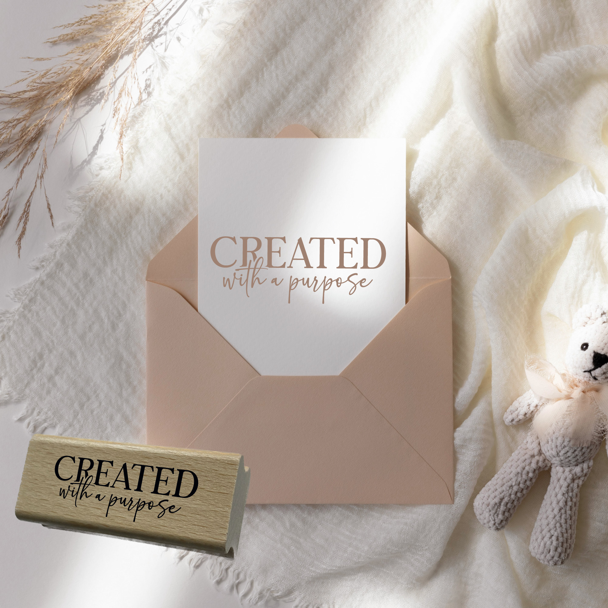 Statement-Stempel Created with a purpose – Motivstempel Identität & Glaube