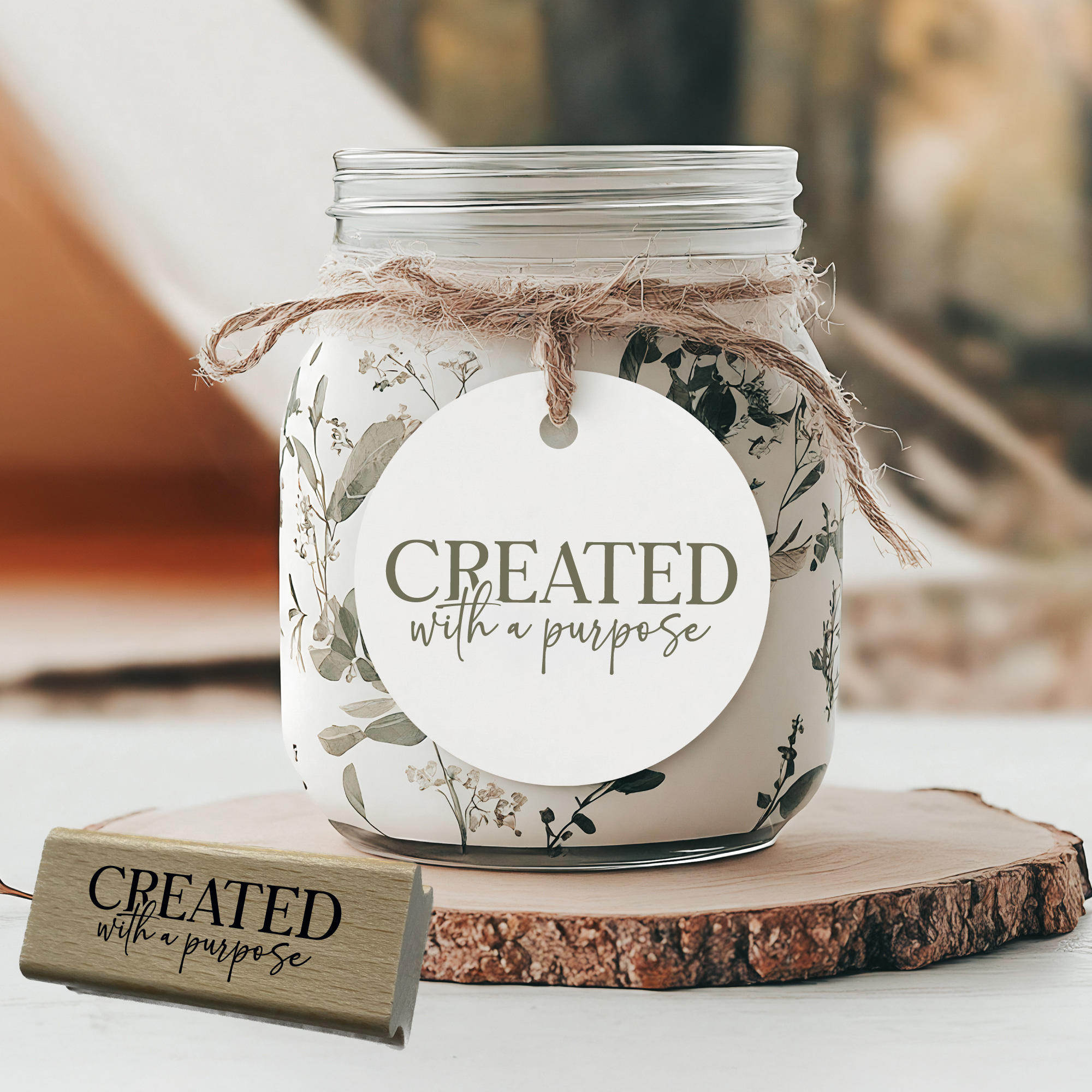 Statement-Stempel Created with a purpose – Motivstempel Identität & Glaube