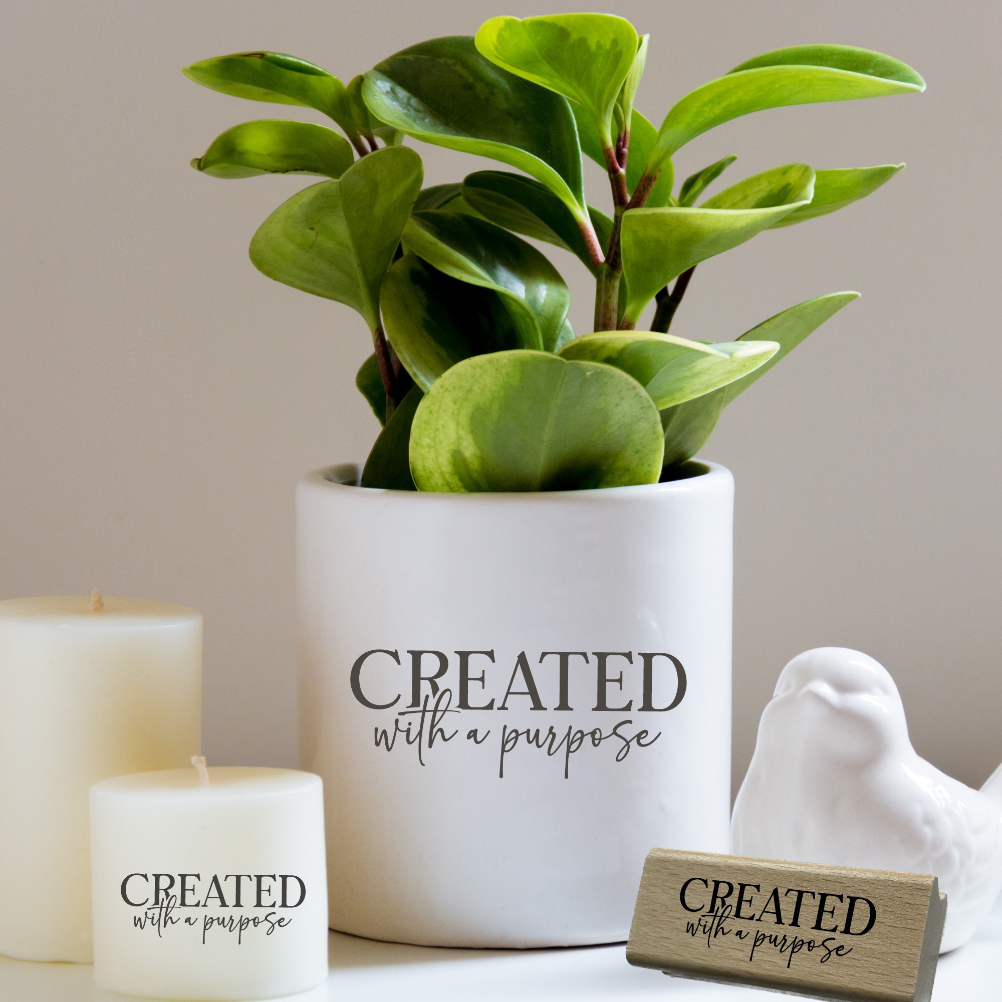 Statement-Stempel Created with a purpose – Motivstempel Identität & Glaube