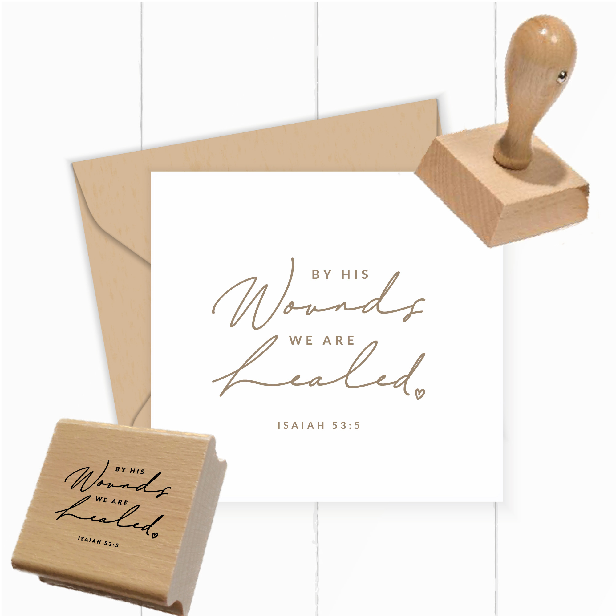 Stempel „By his Wounds we are Healed“ – Jesaja 53:5 Bibelvers mit Herz  - ST0683