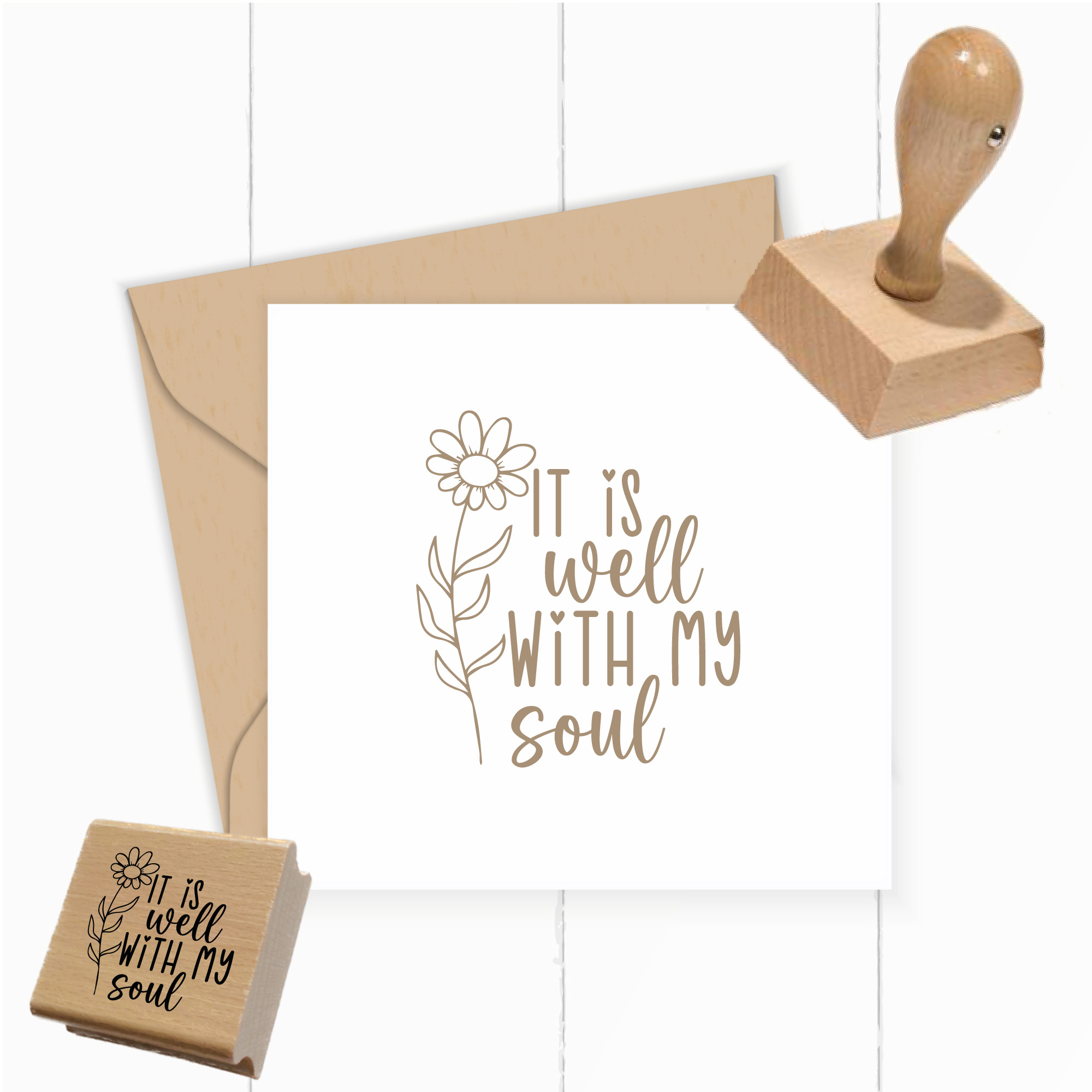 Stempel It is well with my soul – Christlicher Holzstempel mit Blume - ST0684