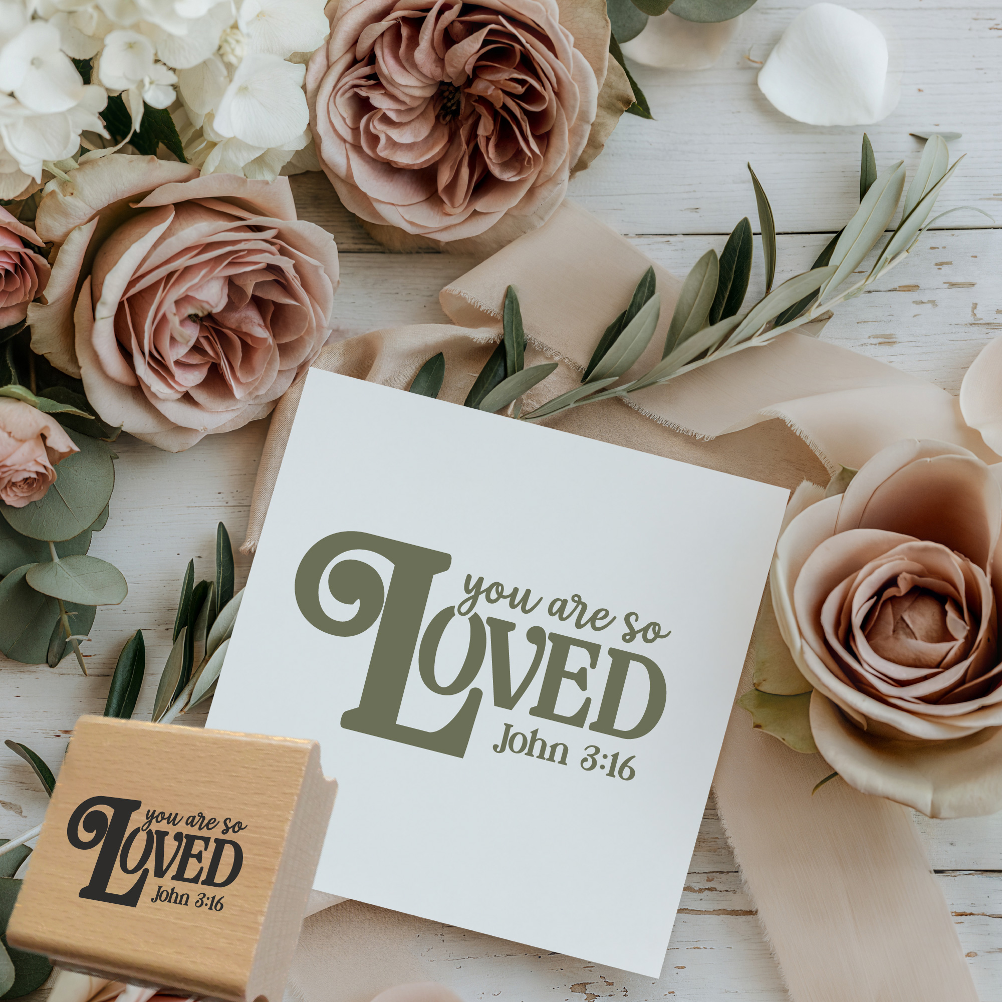 Stempel You are so loved John 3:16 – Christlicher Bibelvers Holzstempel