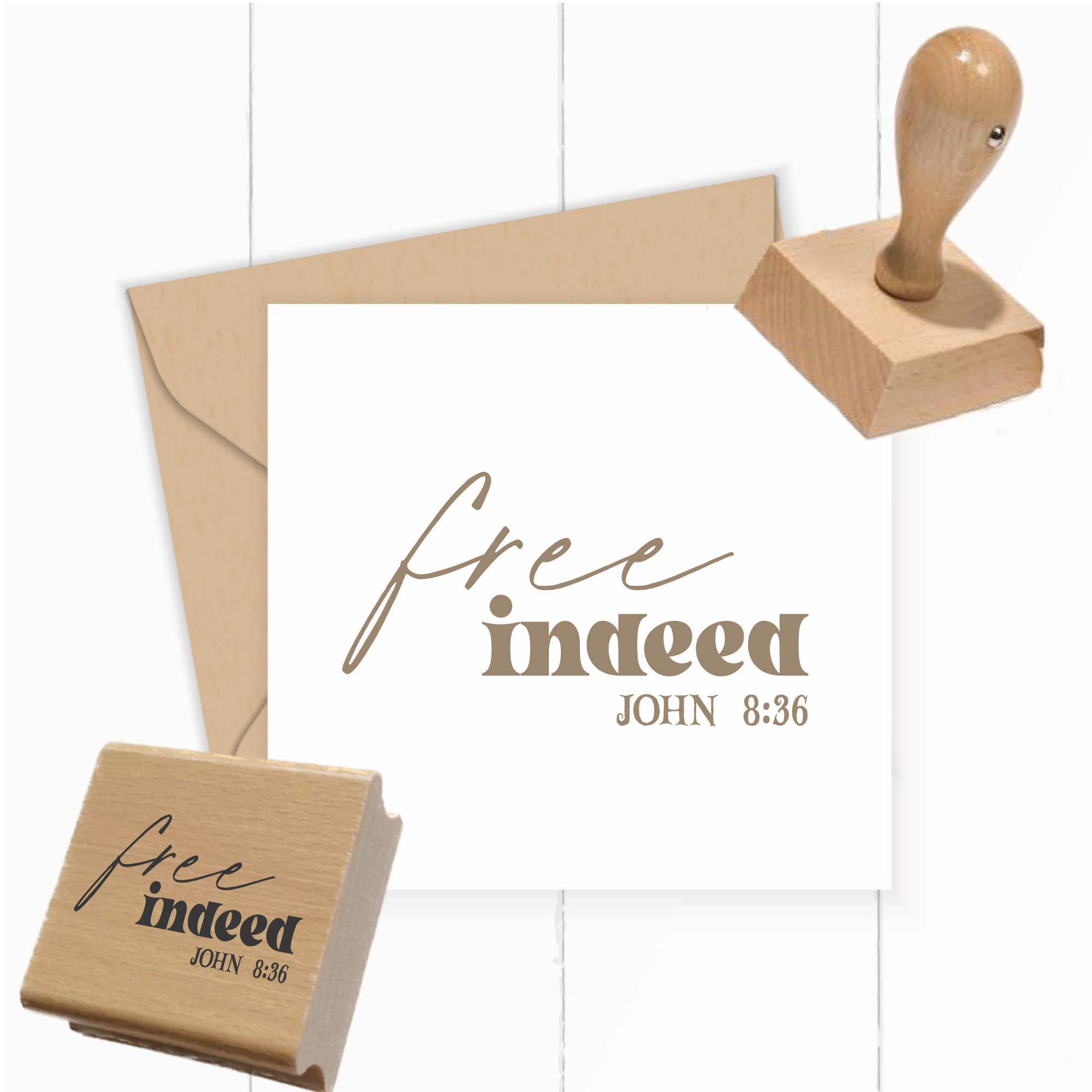 Stempel Free indeed John 8:36 – Christlicher Bibelvers Holzstempel - ST0687