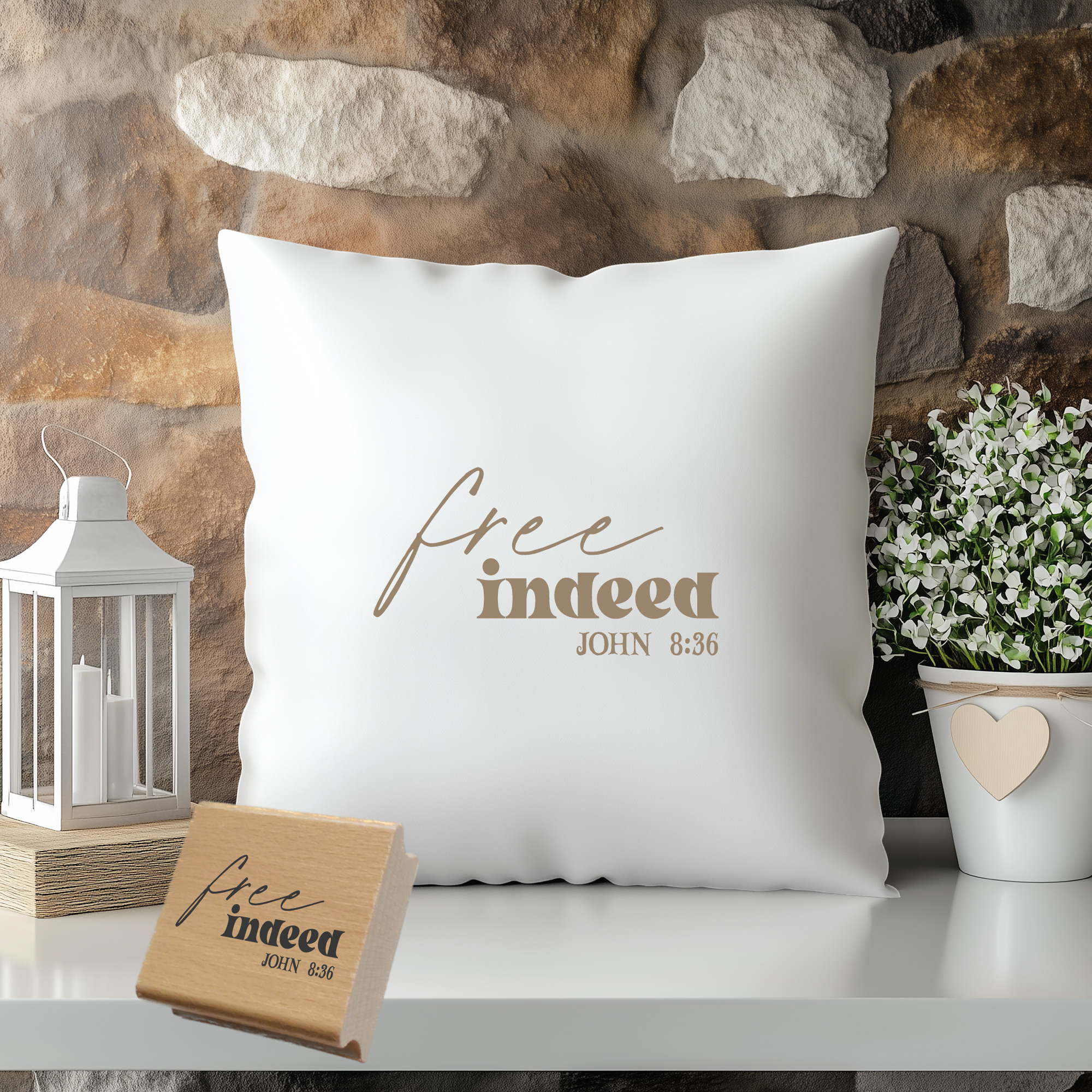 Stempel Free indeed John 8:36 – Christlicher Bibelvers Holzstempel