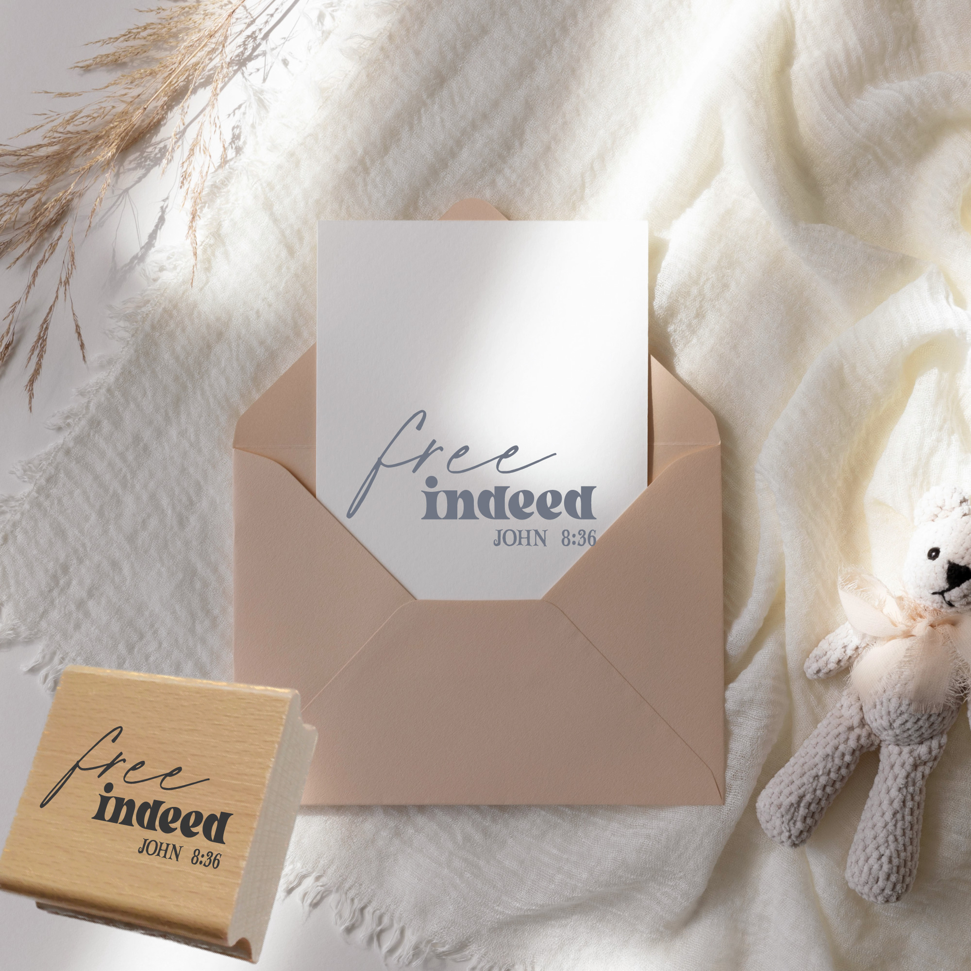 Stempel Free indeed John 8:36 – Christlicher Bibelvers Holzstempel
