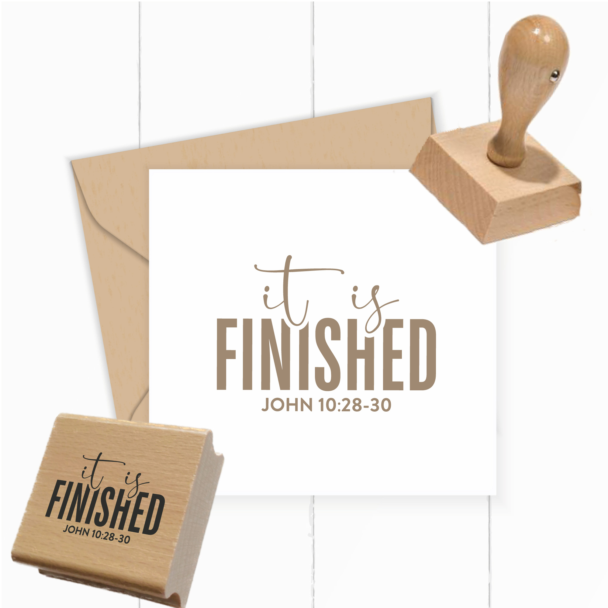 Stempel It is finished John 10:28-30 – Christlicher Bibelvers Holzstempel