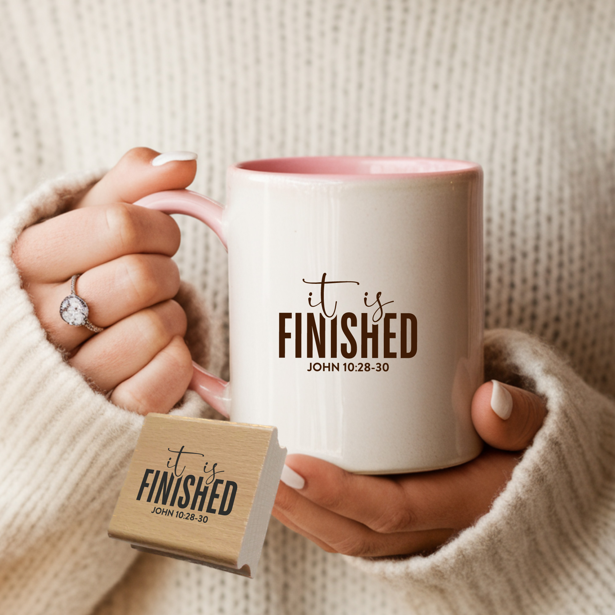 Stempel It is finished John 10:28-30 – Christlicher Bibelvers Holzstempel