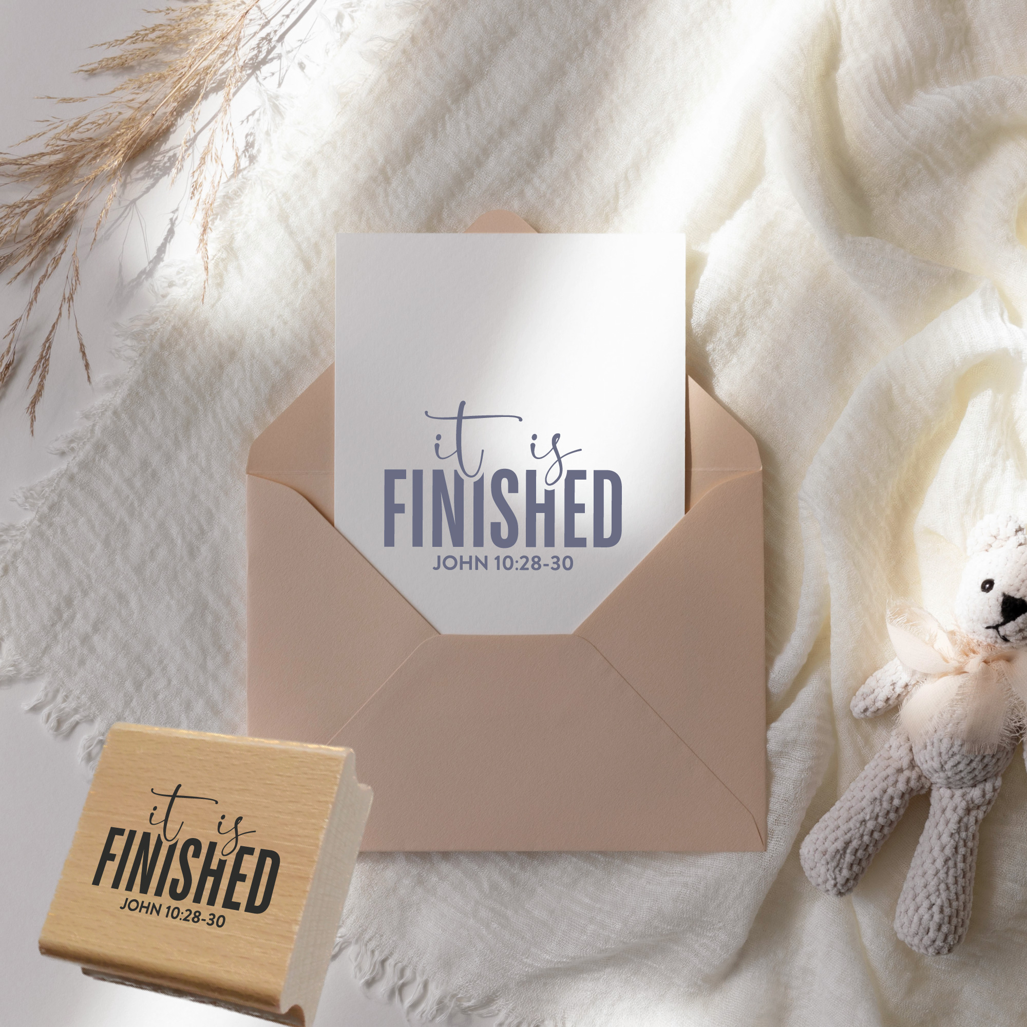 Stempel It is finished John 10:28-30 – Christlicher Bibelvers Holzstempel